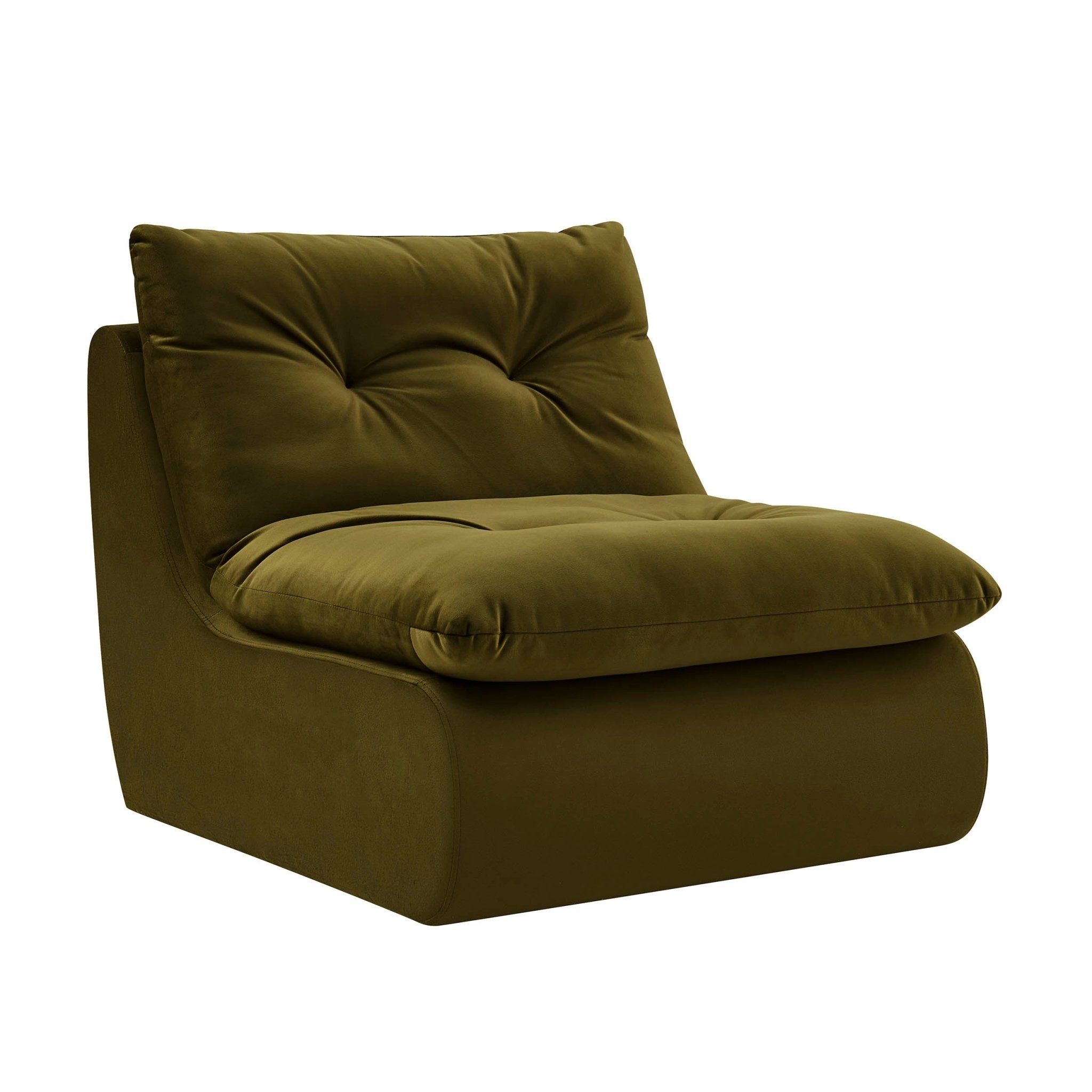 Fauteuil d'appoint rétro vert chenille avec assise profonde pour le salon