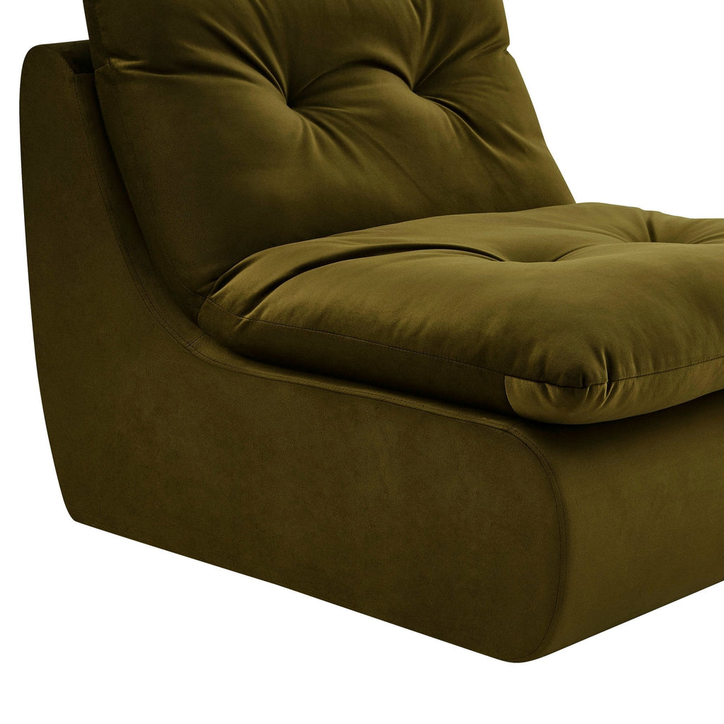 Fauteuil d'appoint rétro vert chenille avec assise profonde pour le salon