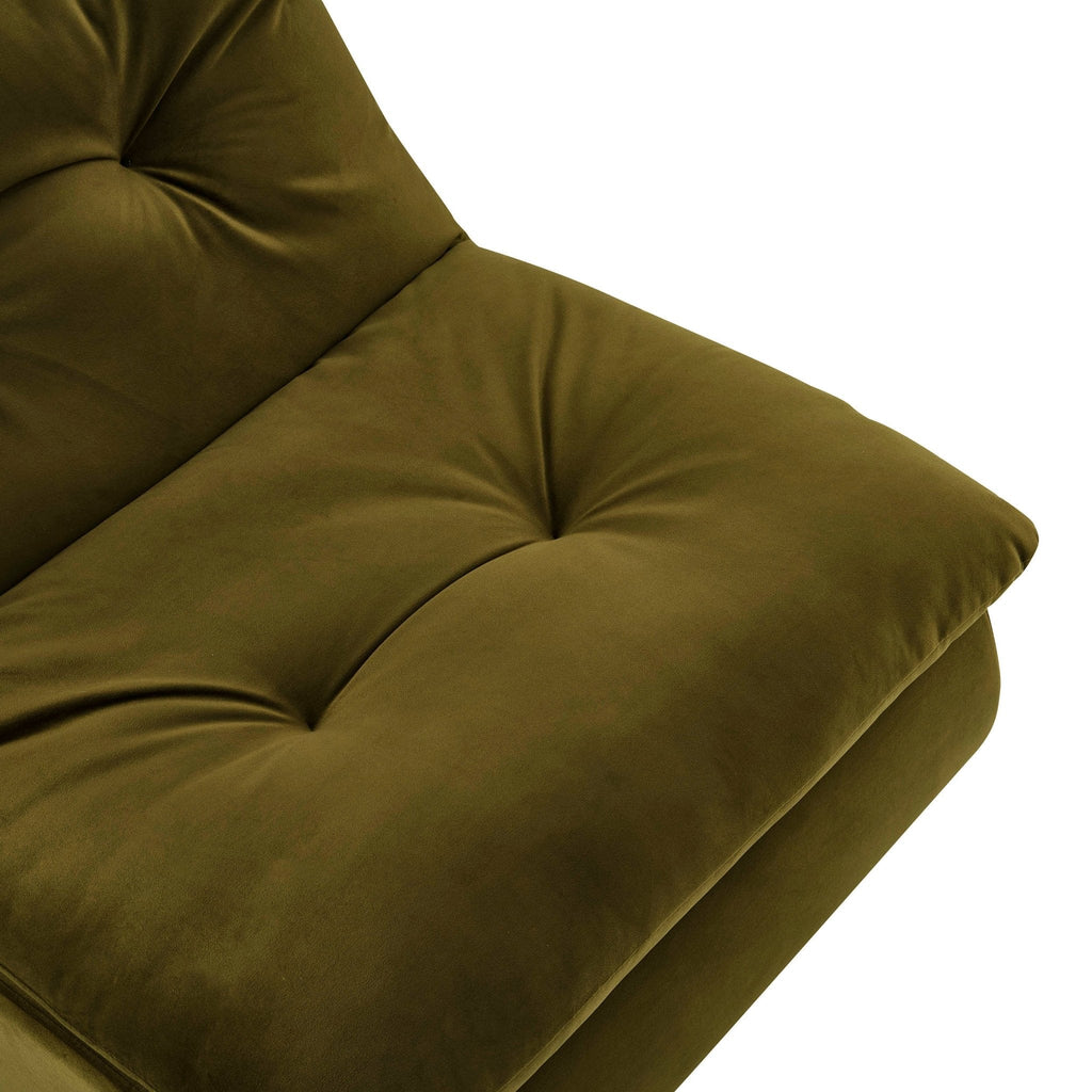 Fauteuil d'appoint rétro vert chenille avec assise profonde pour le salon