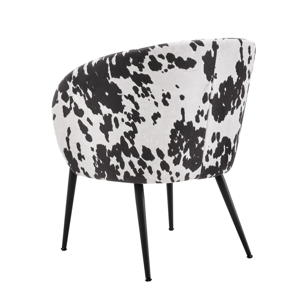 Fauteuil d'appoint éclectique en tissu imprimé vache avec design compact pour salon