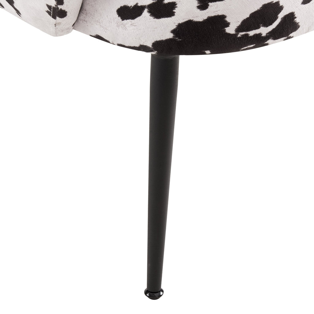 Fauteuil d'appoint éclectique en tissu imprimé vache avec design compact pour salon
