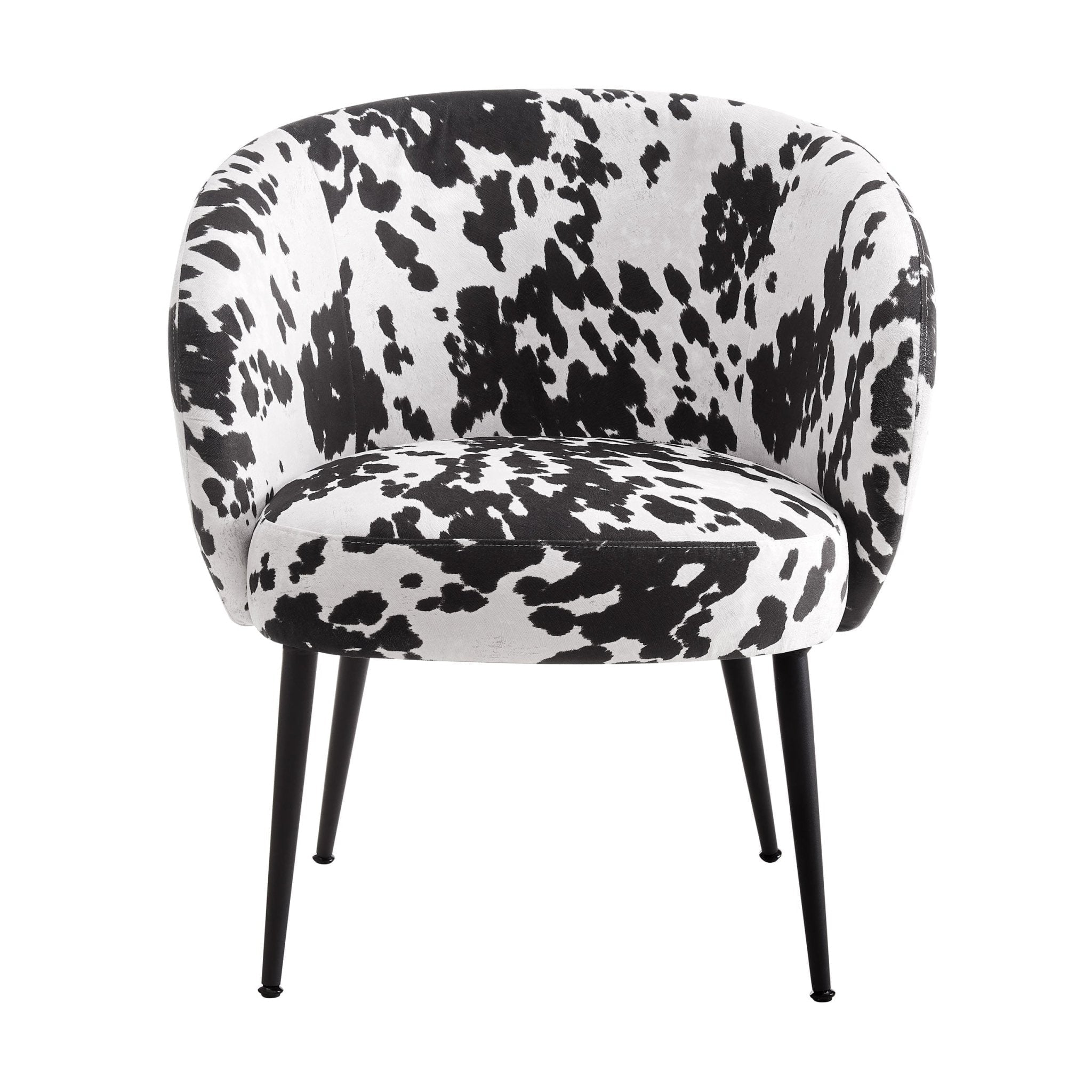 Fauteuil d'appoint éclectique en tissu imprimé vache avec design compact pour salon
