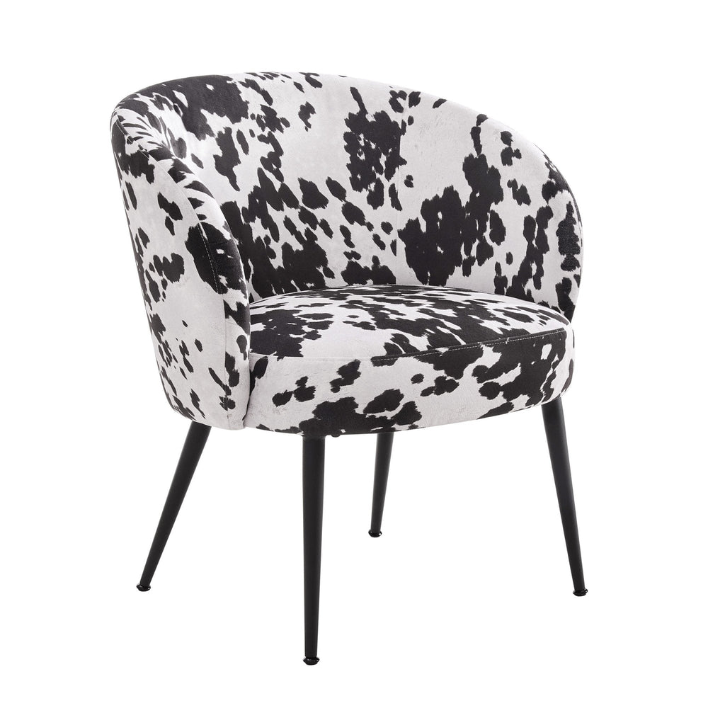 Fauteuil d'appoint éclectique en tissu imprimé vache avec design compact pour salon