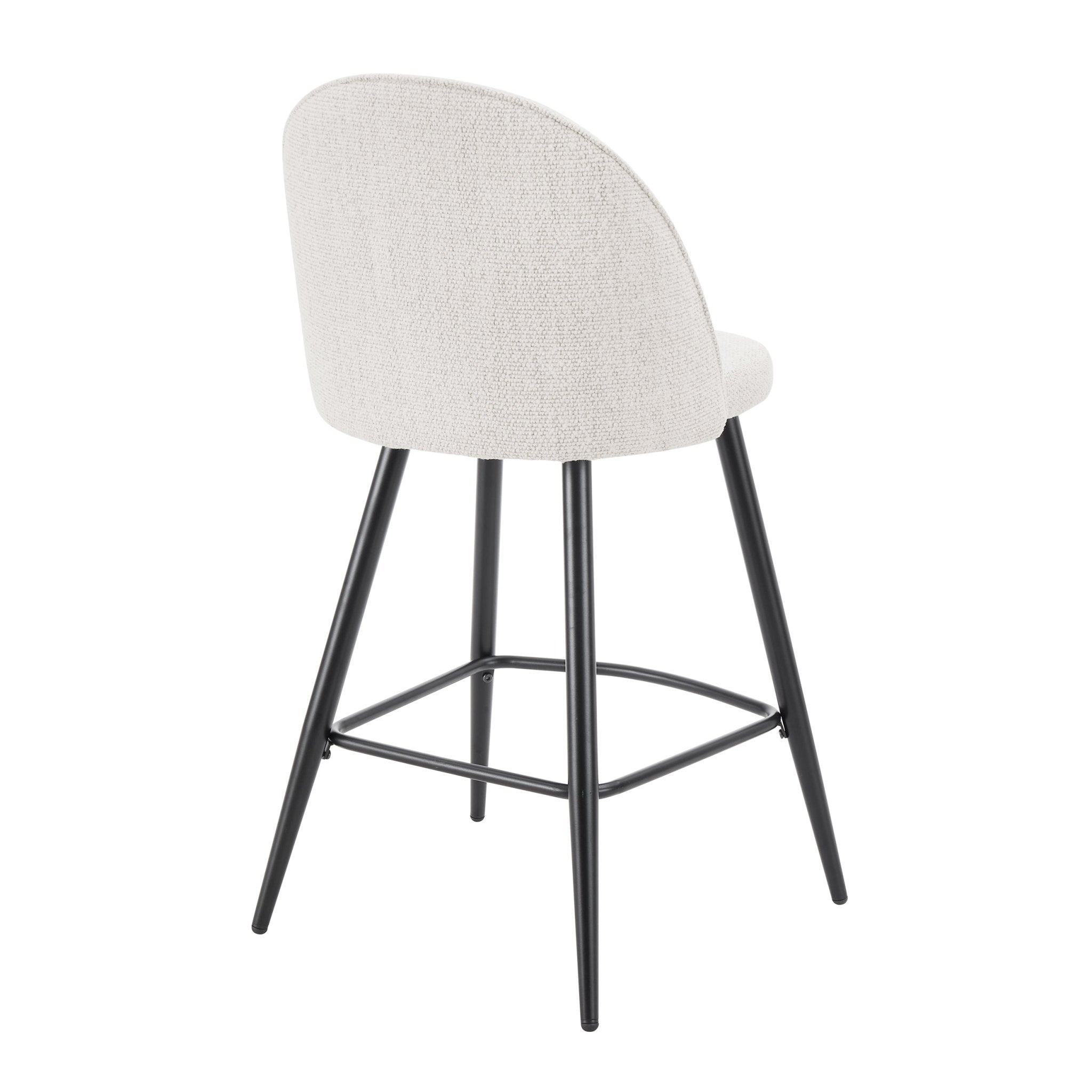 Tabouret de bar moderne en bouclette ivoire avec pieds en métal noir pour cuisine