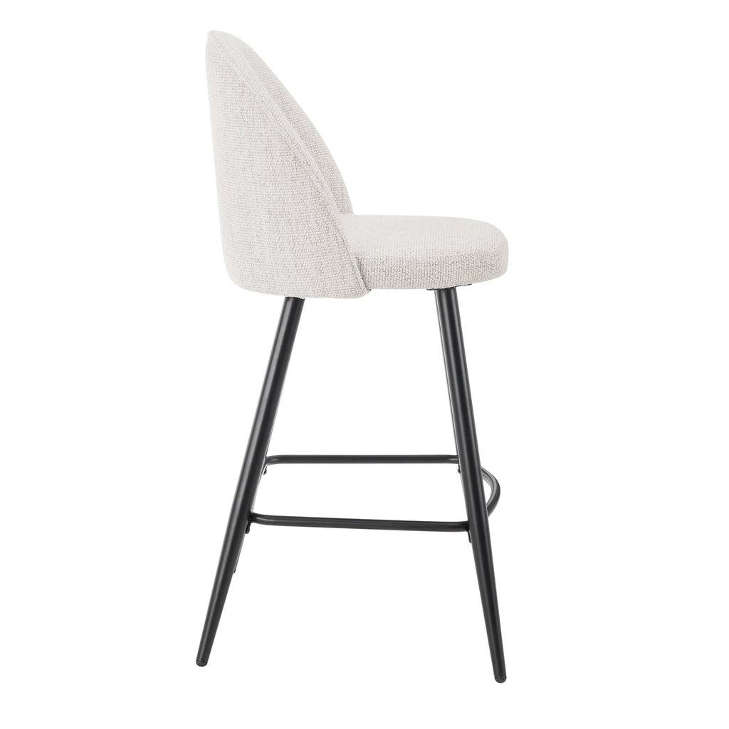Tabouret de bar moderne en bouclette ivoire avec pieds en métal noir pour cuisine