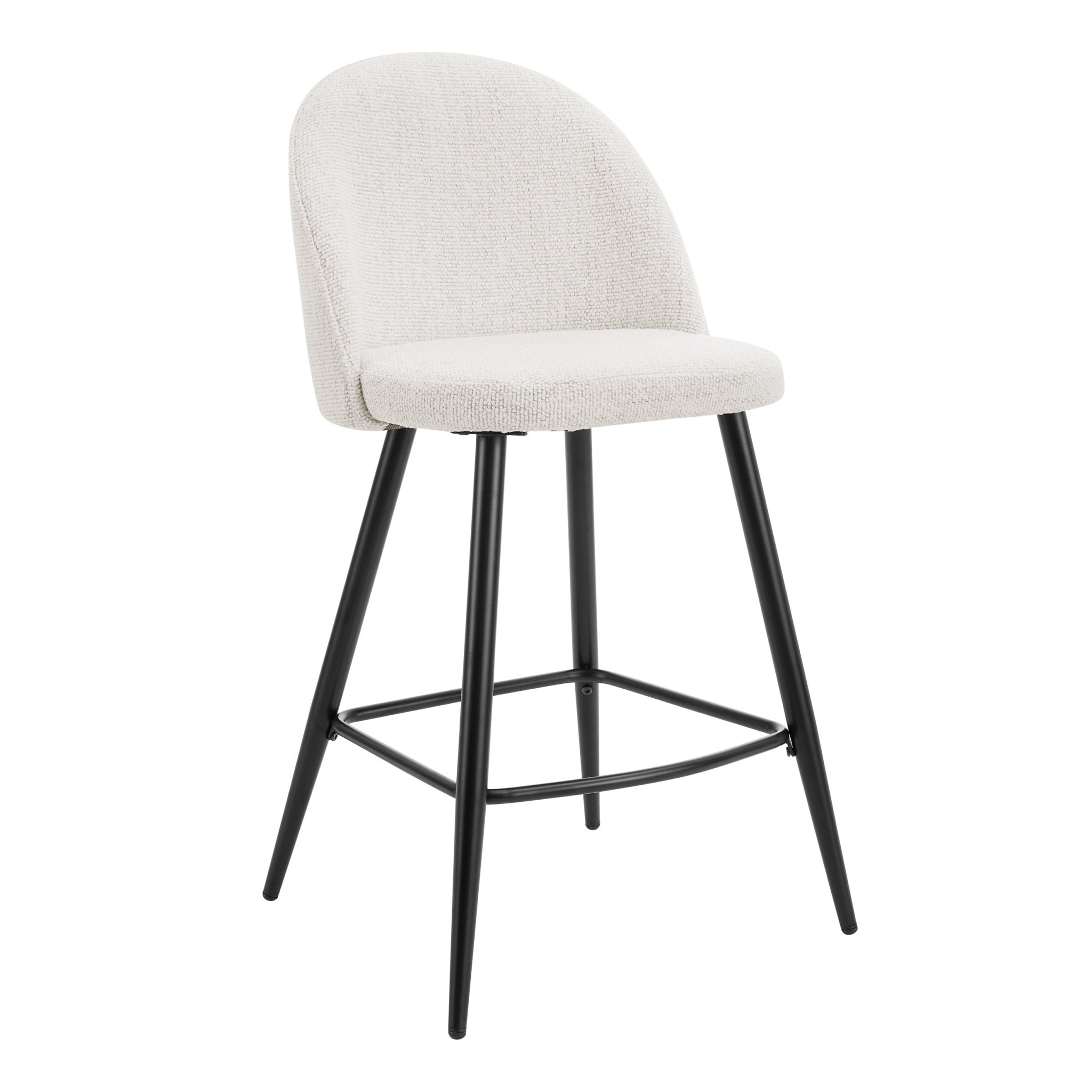 Tabouret de bar moderne en bouclette ivoire avec pieds en métal noir pour cuisine