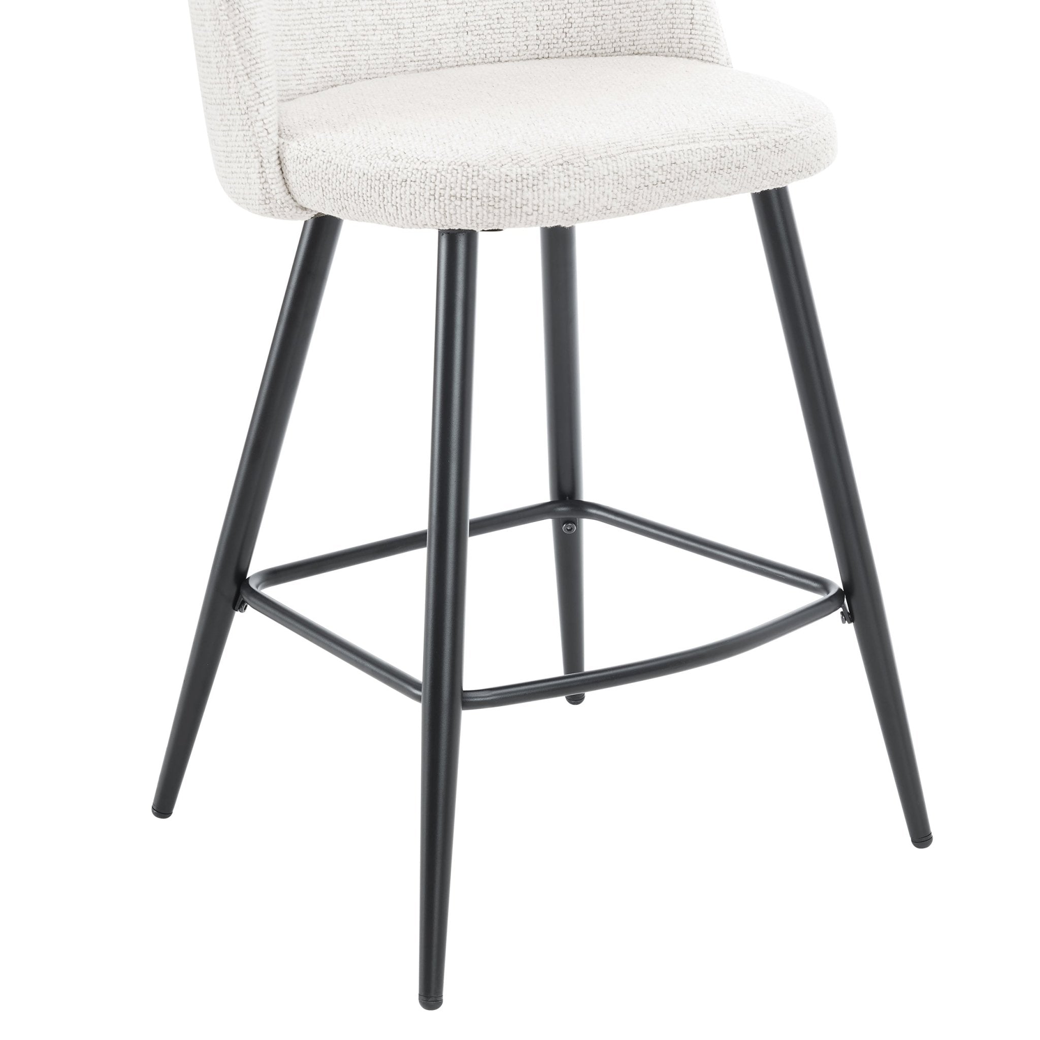 Tabouret de bar moderne en bouclette ivoire avec pieds en métal noir pour cuisine