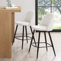 Tabouret de bar moderne en bouclette ivoire avec pieds en métal noir pour cuisine