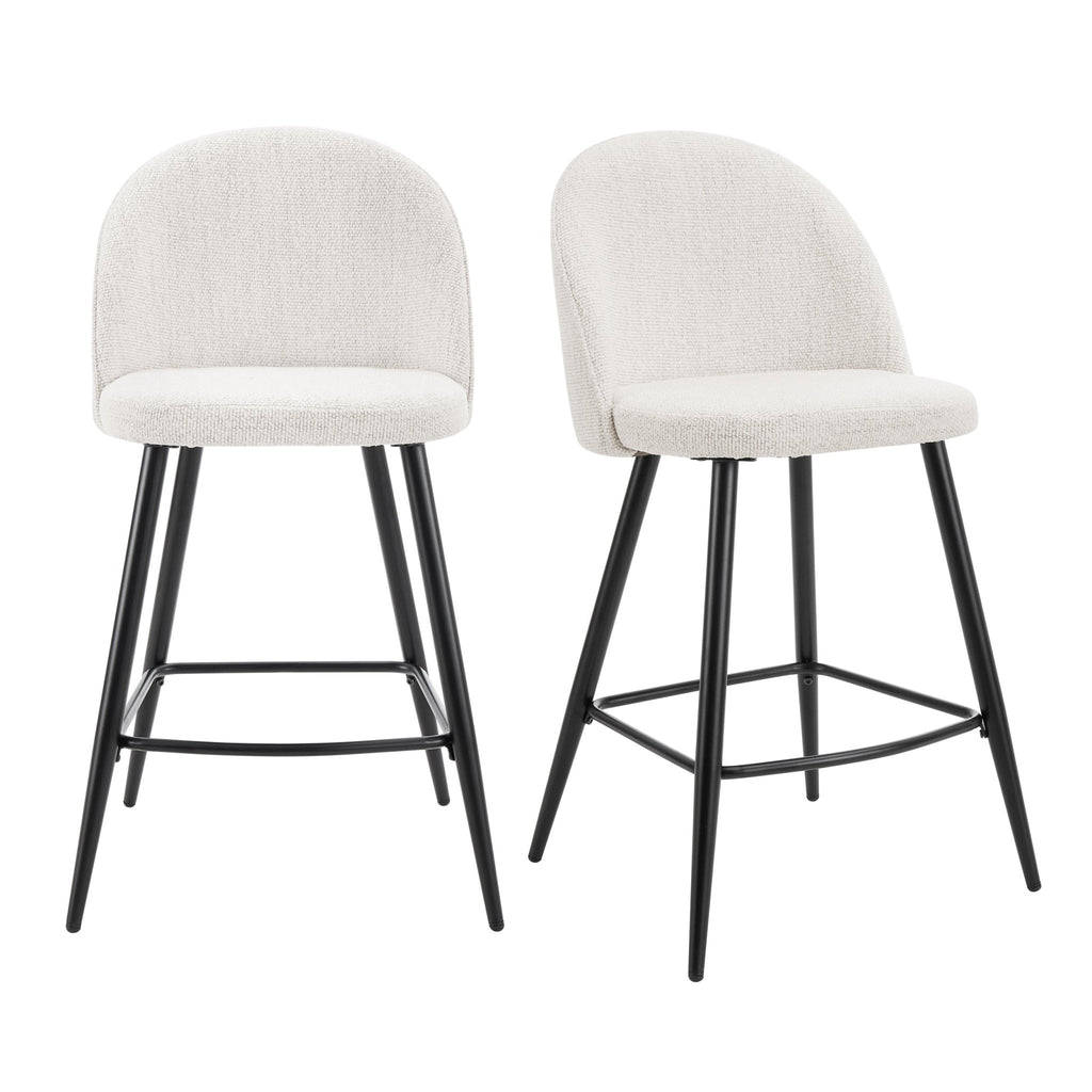Tabouret de bar moderne en bouclette ivoire avec pieds en métal noir pour cuisine
