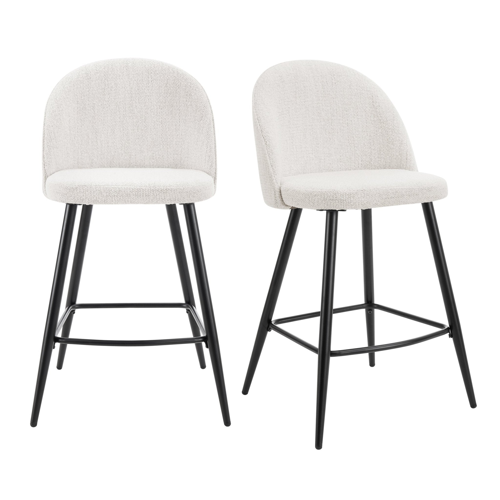 Tabouret de bar moderne en bouclette ivoire avec pieds en métal noir pour cuisine