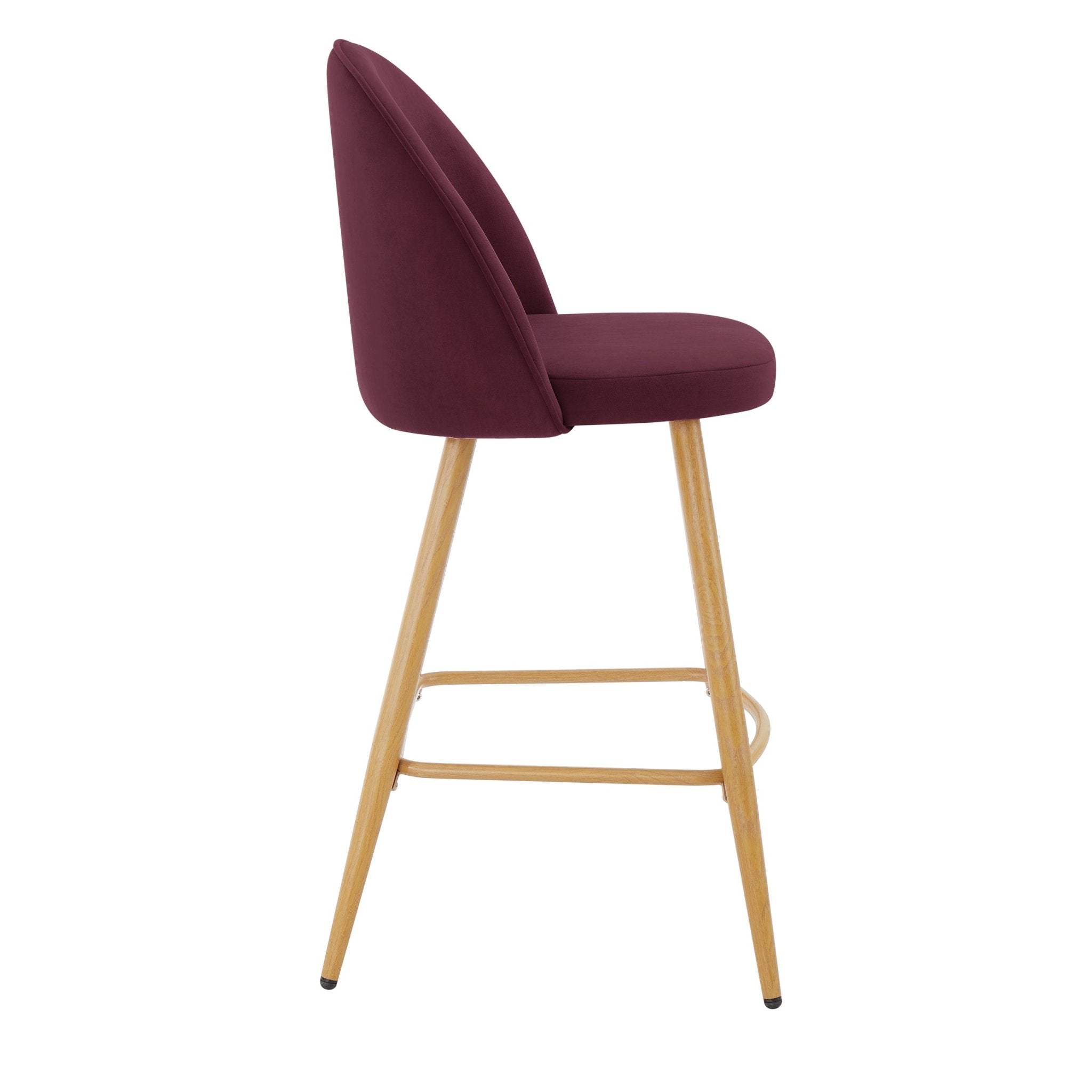 Tabouret de bar contemporain Berry Velvet avec pieds en bois naturel pour cuisine