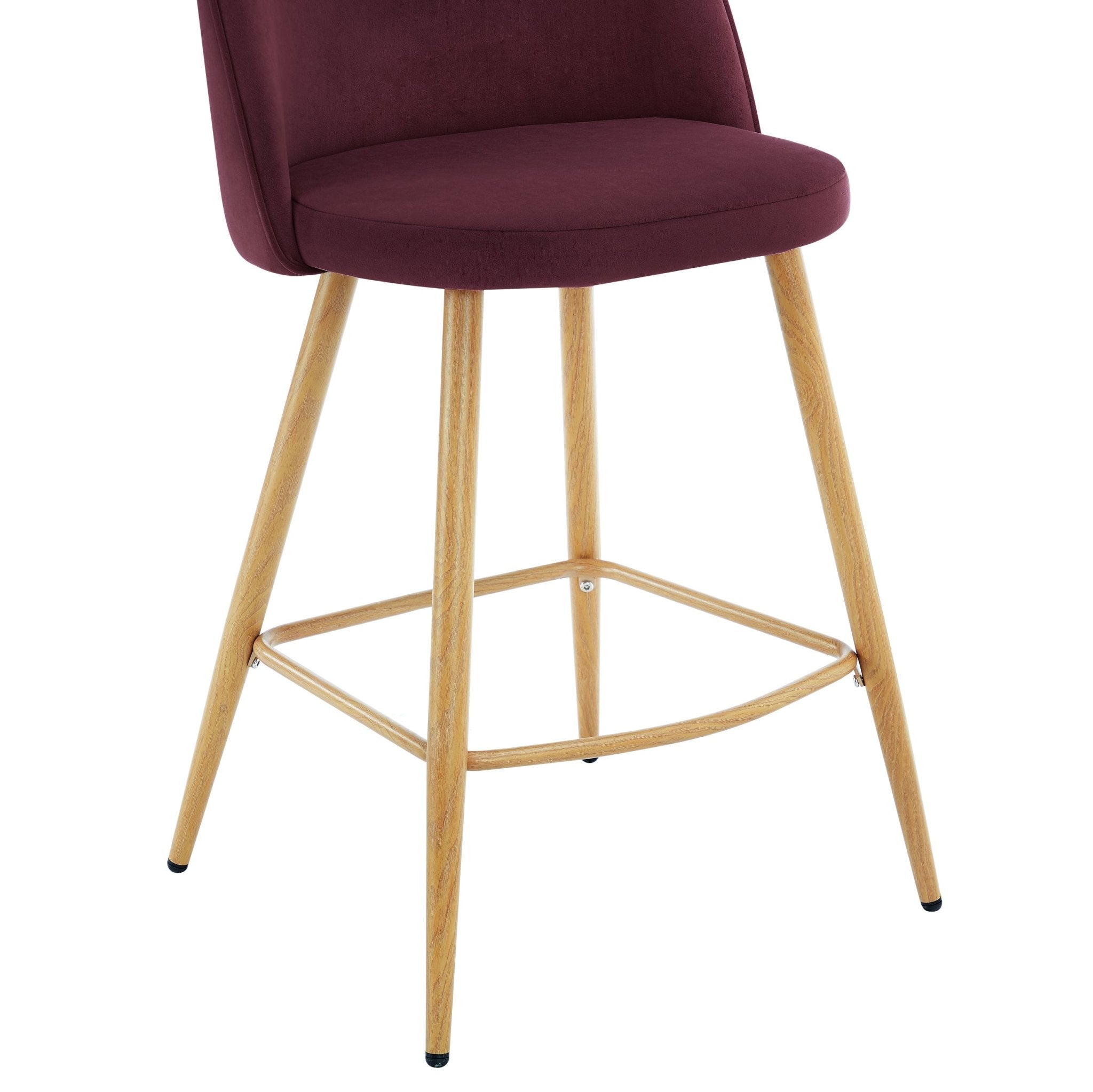Tabouret de bar contemporain Berry Velvet avec pieds en bois naturel pour cuisine