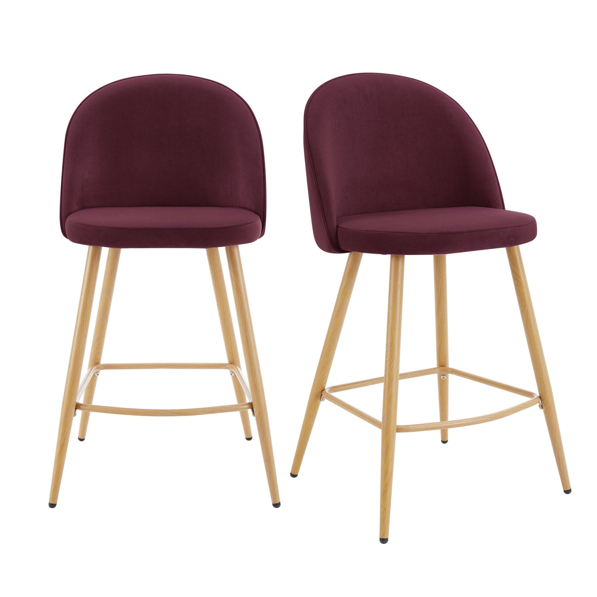 Tabouret de bar contemporain Berry Velvet avec pieds en bois naturel pour cuisine