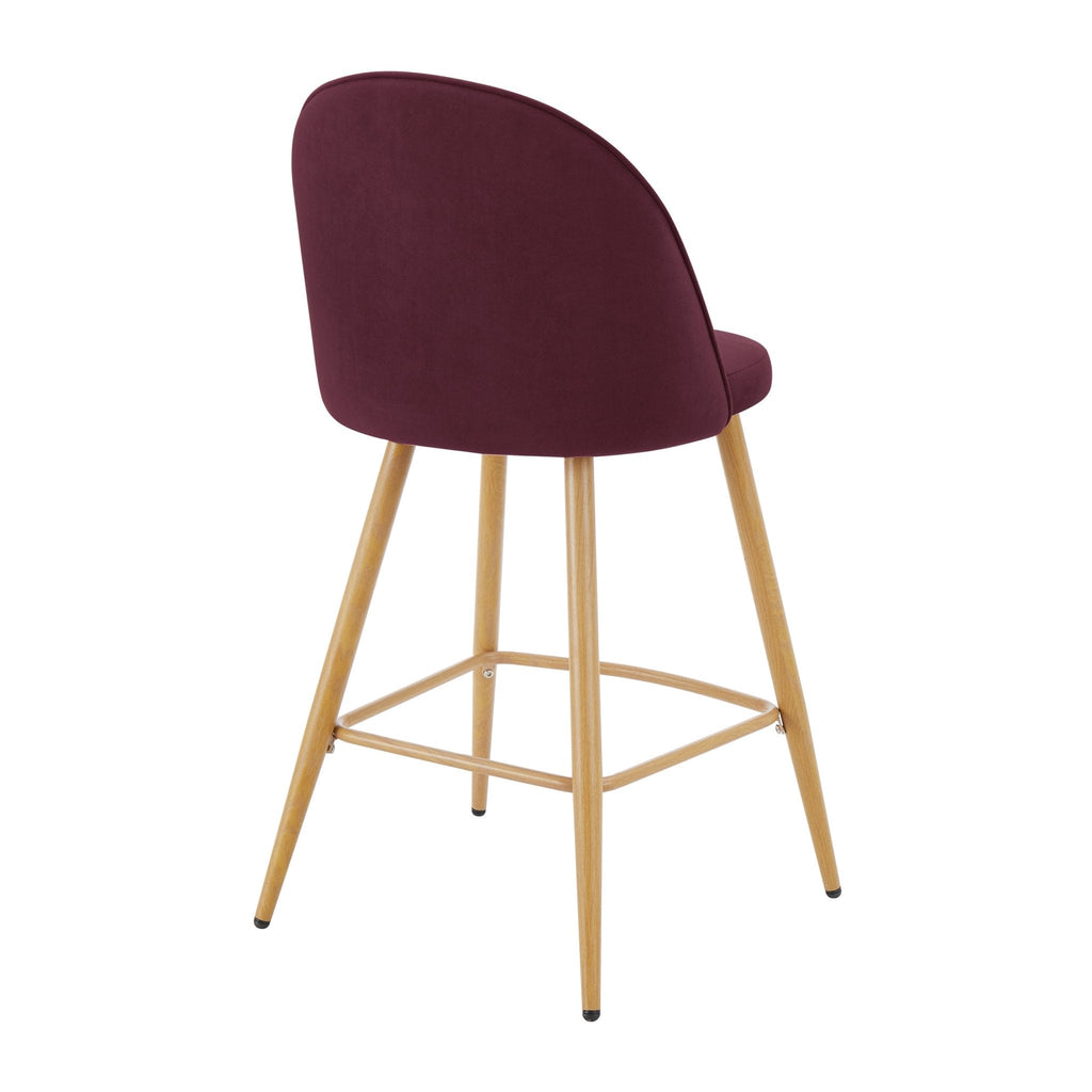 Tabouret de bar contemporain Berry Velvet avec pieds en bois naturel pour cuisine
