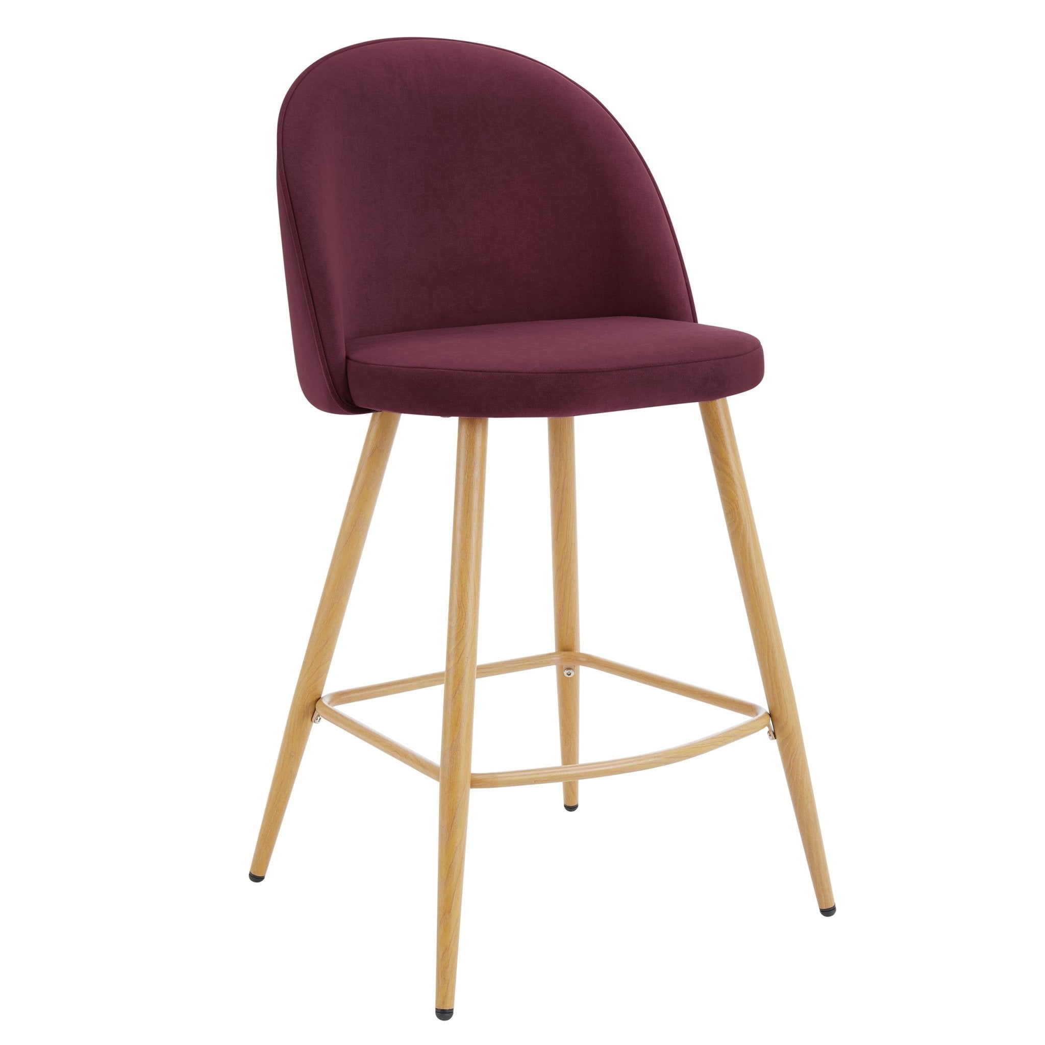 Tabouret de bar contemporain Berry Velvet avec pieds en bois naturel pour cuisine