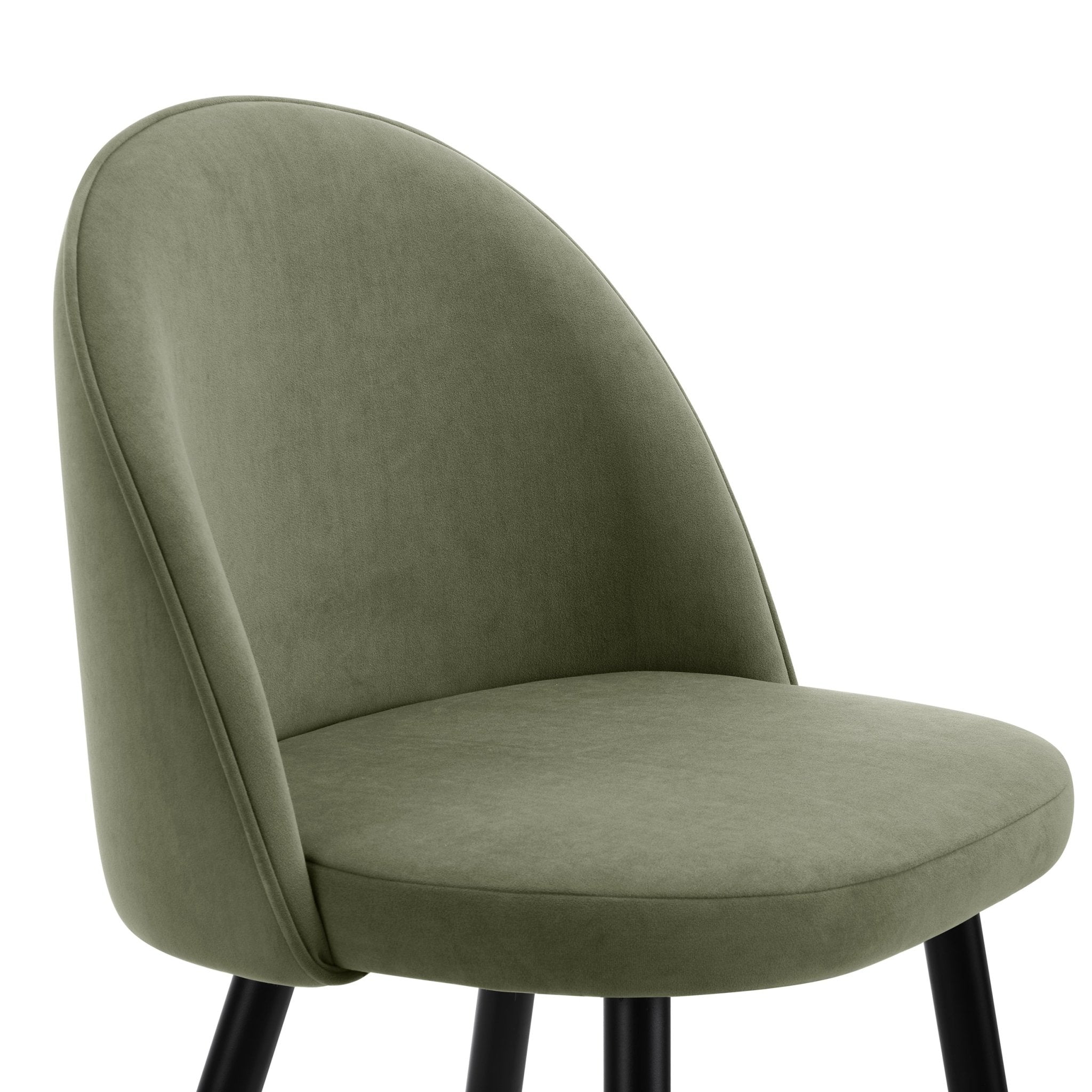 Tabouret de bar contemporain en velours vert sauge avec pieds en métal noir pour cuisine