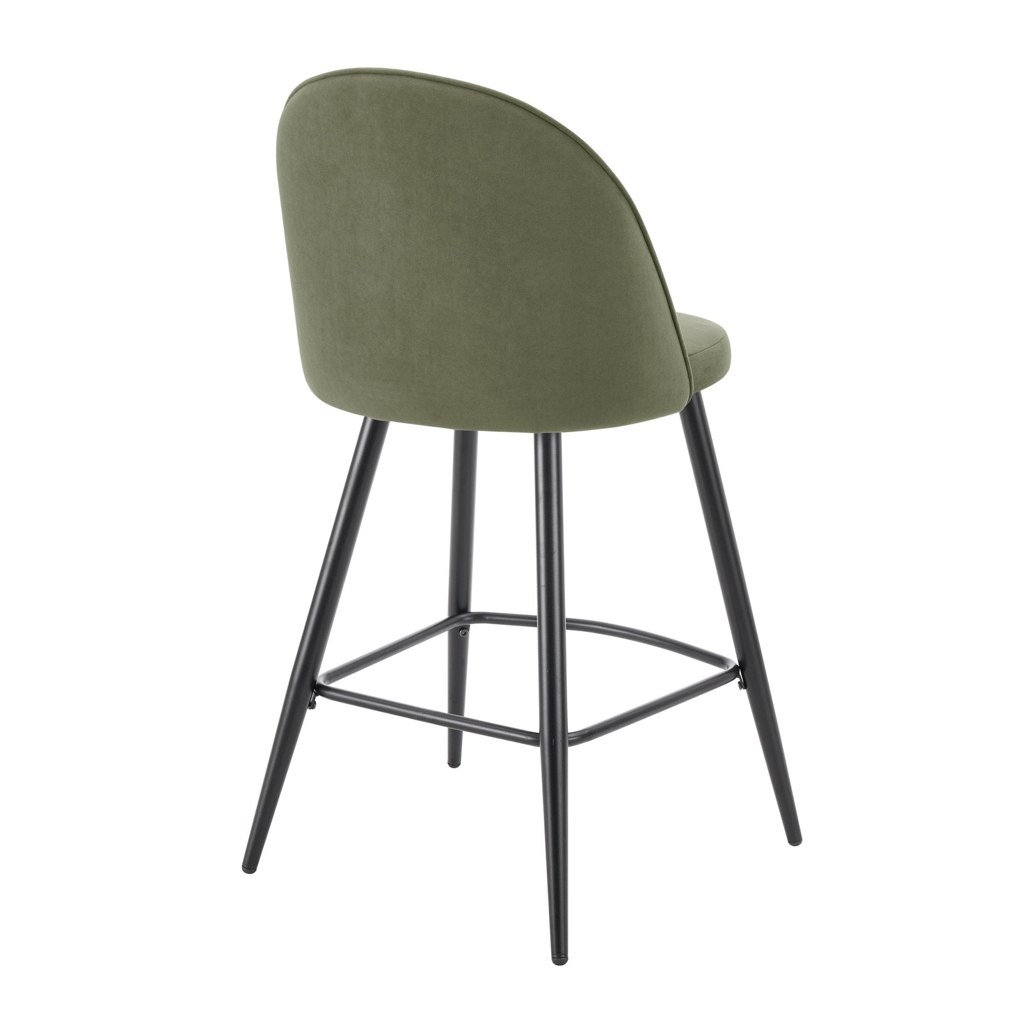 Tabouret de bar contemporain en velours vert sauge avec pieds en métal noir pour cuisine