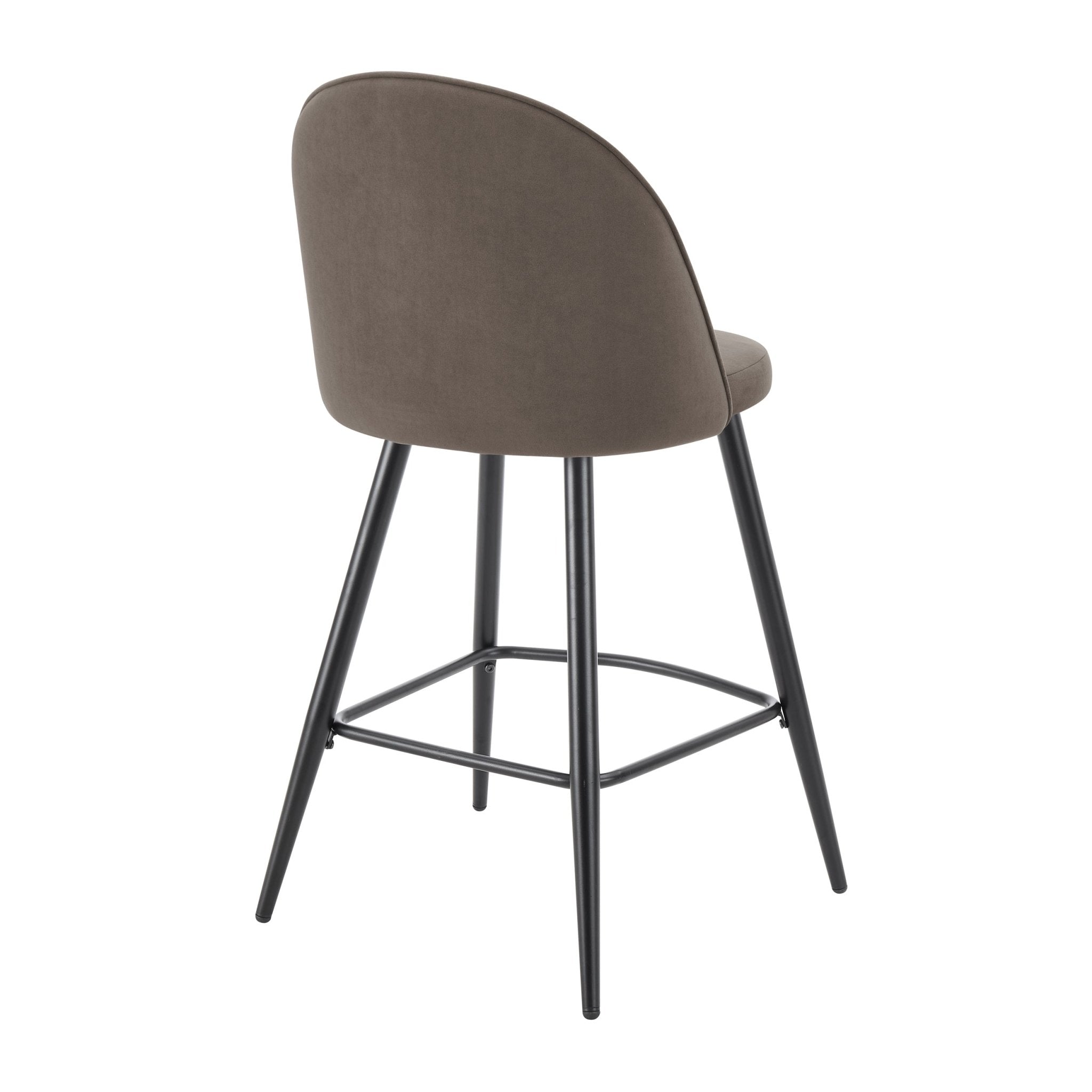 Tabouret de bar moderne en velours taupe avec pieds en métal noir pour cuisine