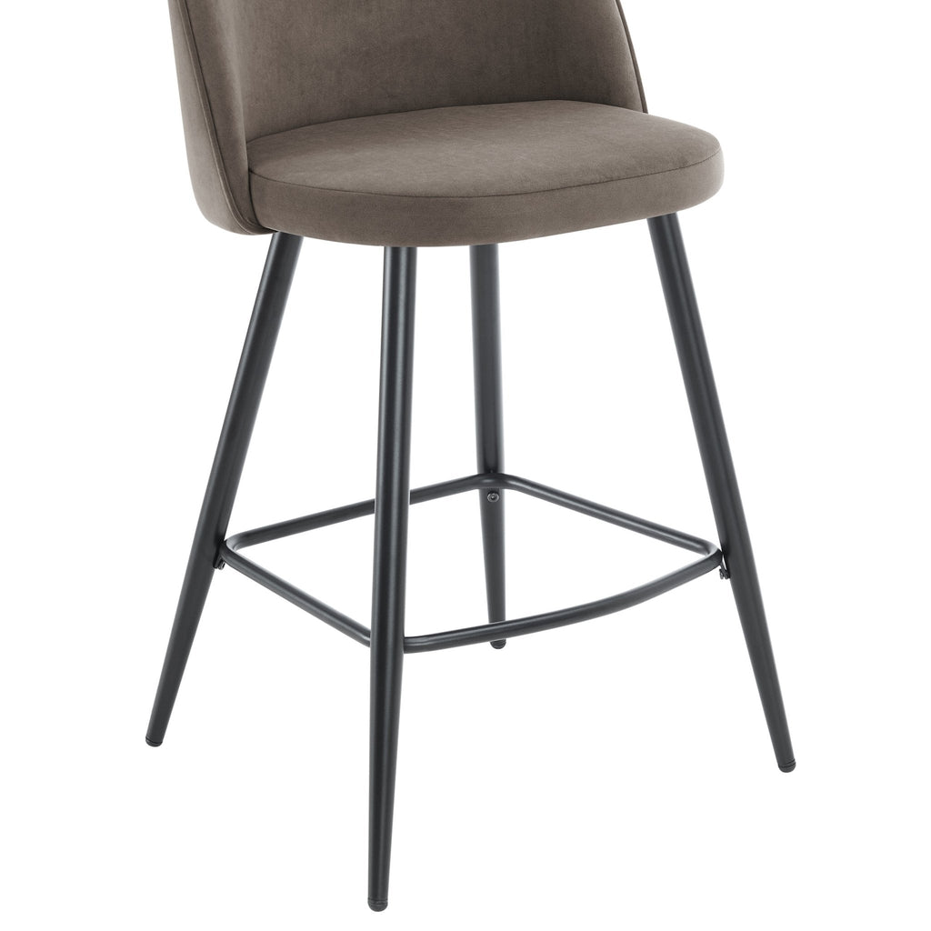 Tabouret de bar moderne en velours taupe avec pieds en métal noir pour cuisine