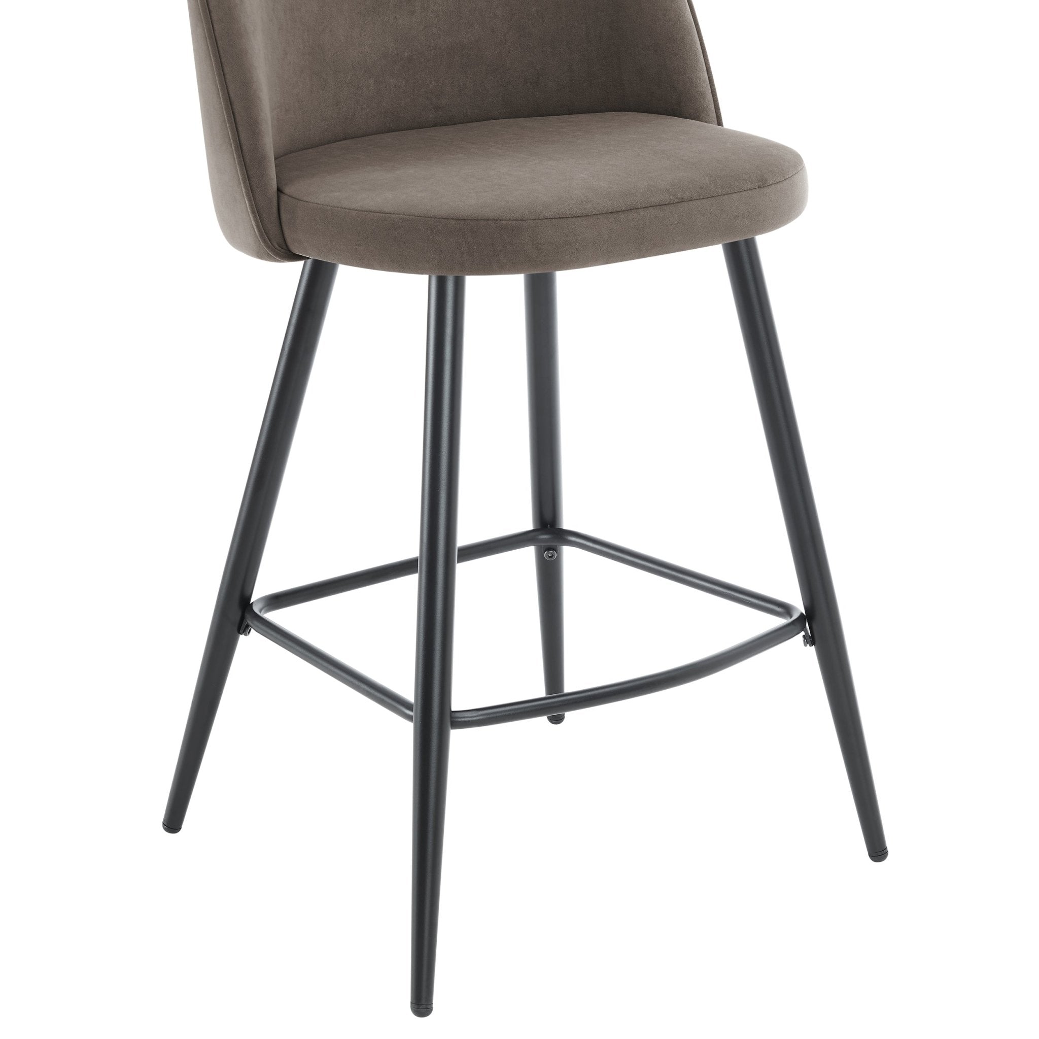 Tabouret de bar moderne en velours taupe avec pieds en métal noir pour cuisine