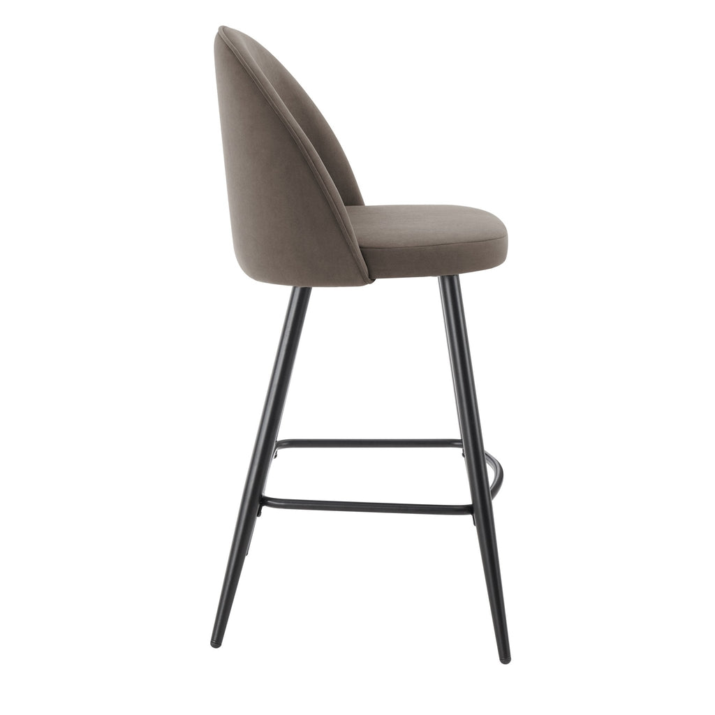 Tabouret de bar moderne en velours taupe avec pieds en métal noir pour cuisine