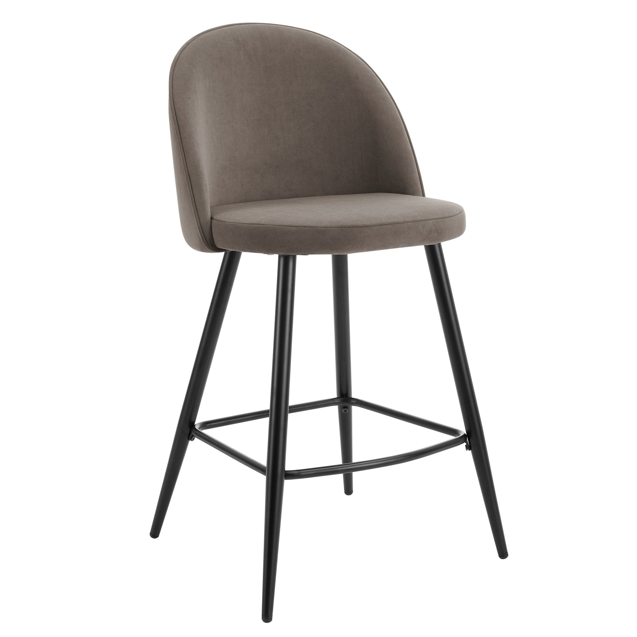 Tabouret de bar moderne en velours taupe avec pieds en métal noir pour cuisine