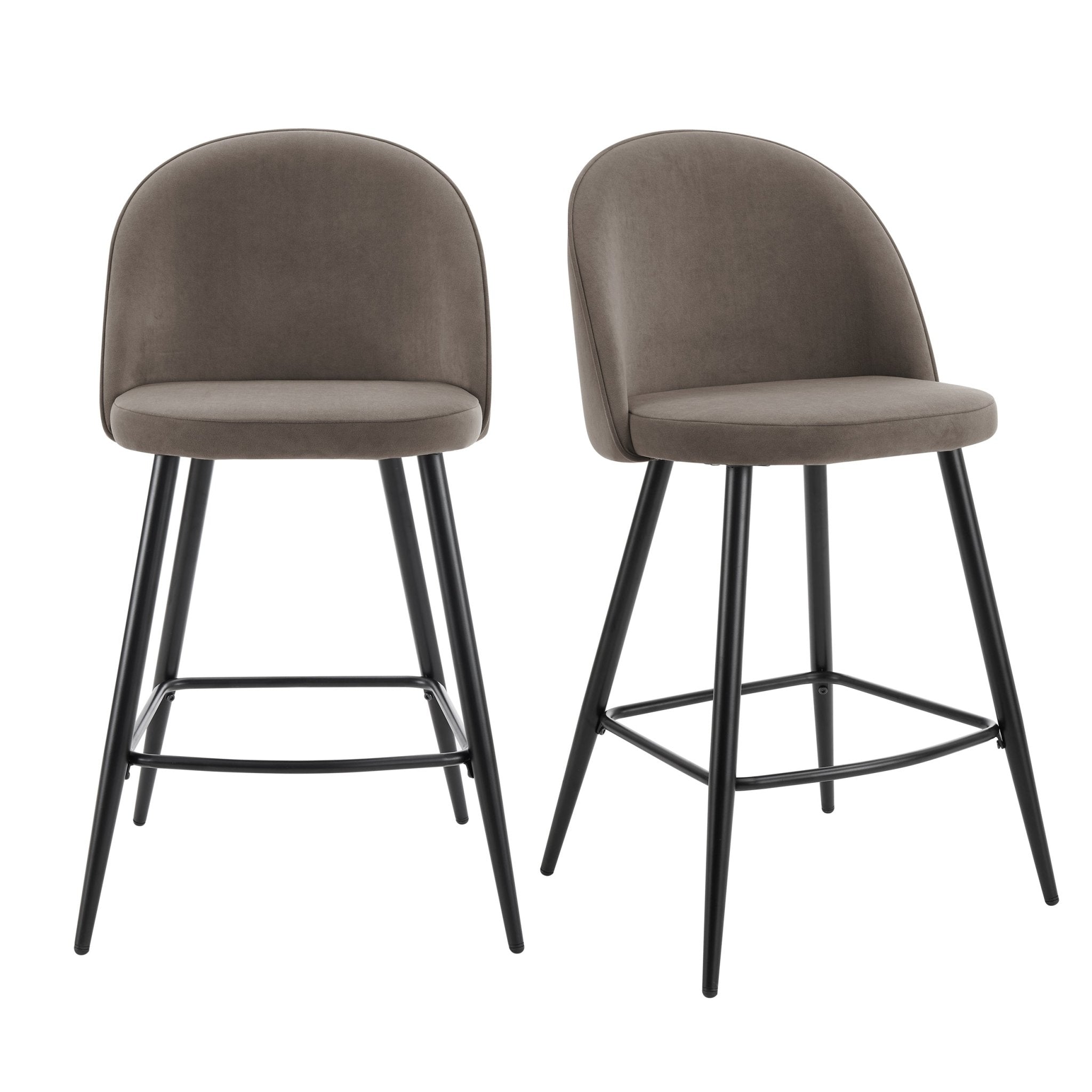 Tabouret de bar moderne en velours taupe avec pieds en métal noir pour cuisine