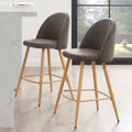 Tabouret de bar moderne en velours taupe avec pieds en bois naturel pour la cuisine