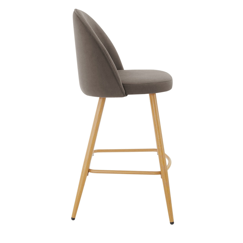 Tabouret de bar moderne en velours taupe avec pieds en bois naturel pour la cuisine