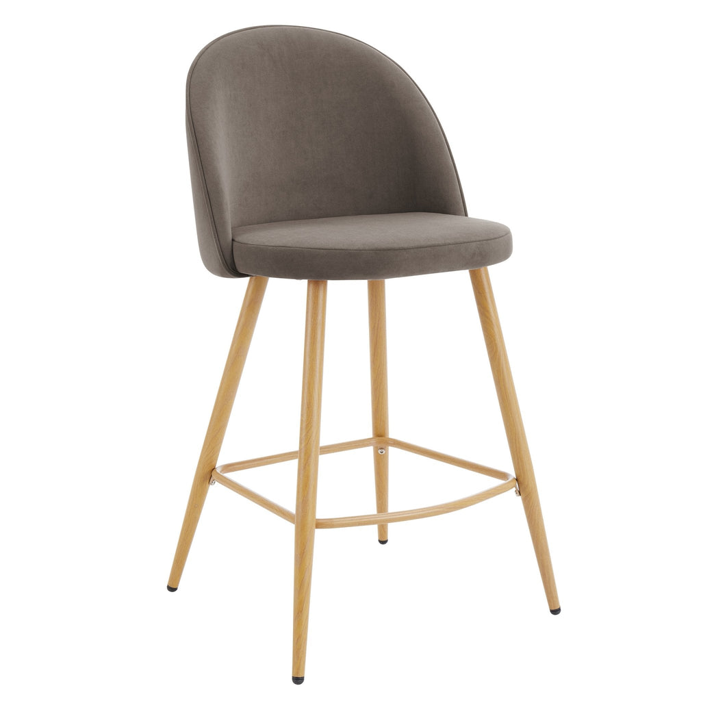 Tabouret de bar moderne en velours taupe avec pieds en bois naturel pour la cuisine