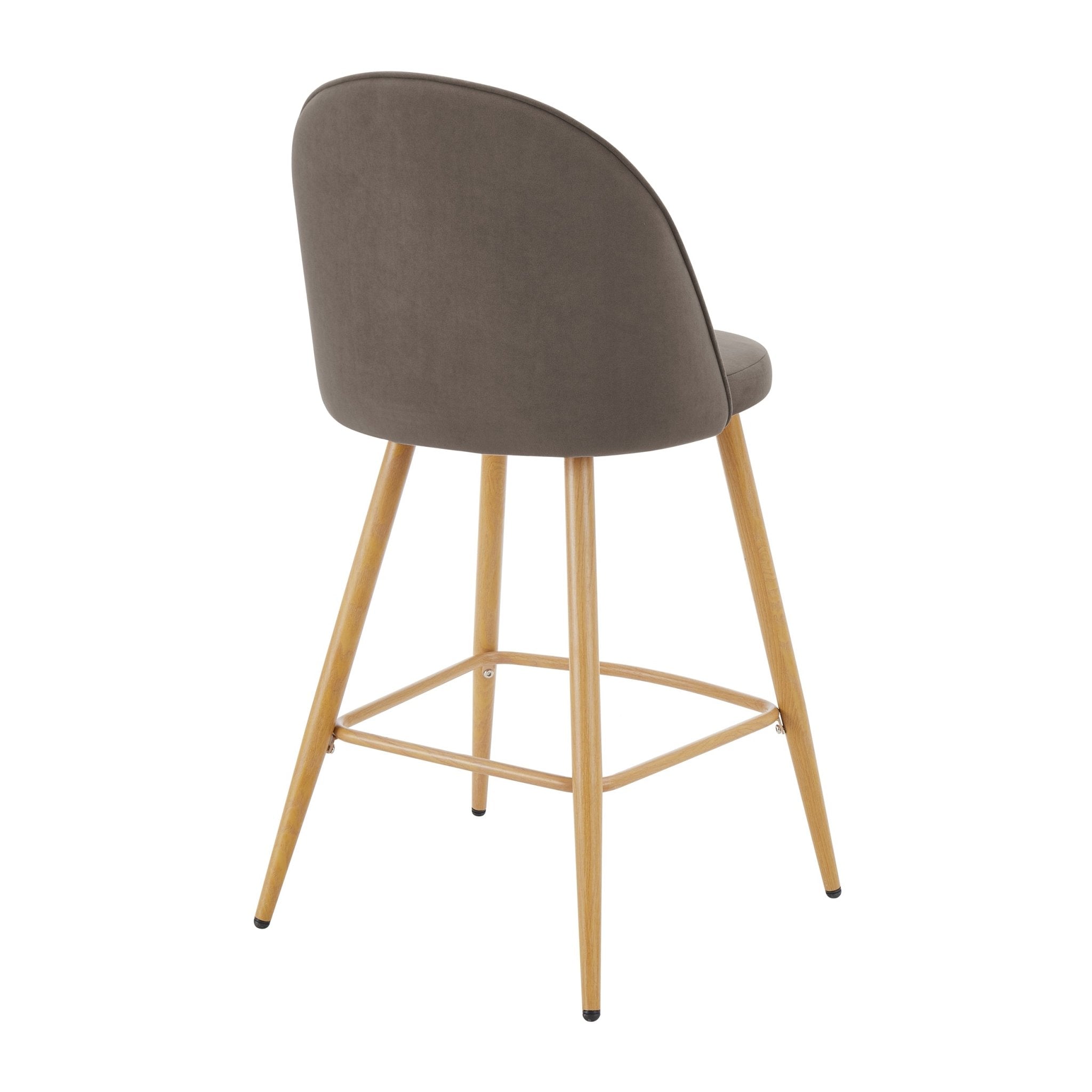 Tabouret de bar moderne en velours taupe avec pieds en bois naturel pour la cuisine