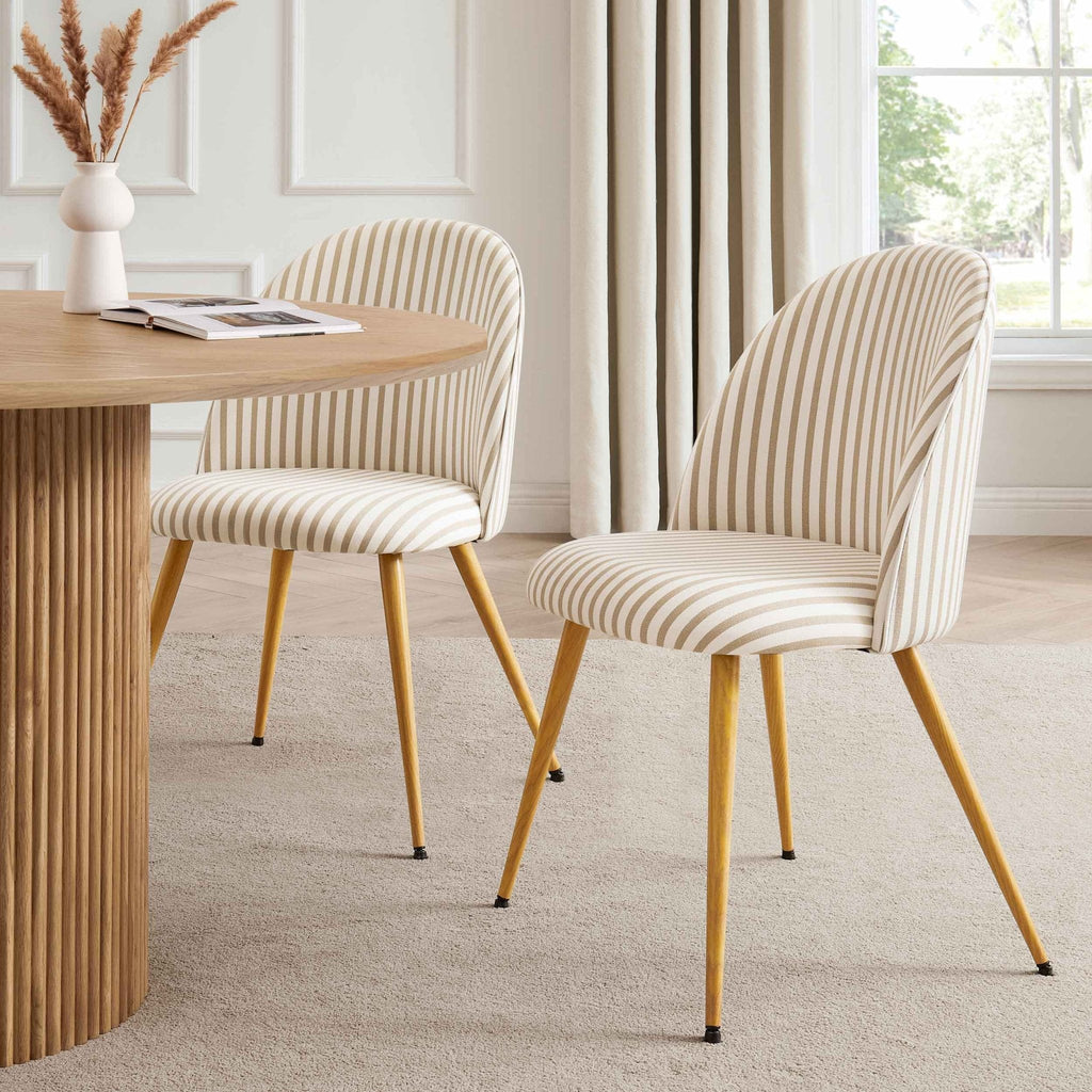 Chaise de salle à manger tissée à rayures naturelles Boho avec pieds en métal noir pour salle à manger