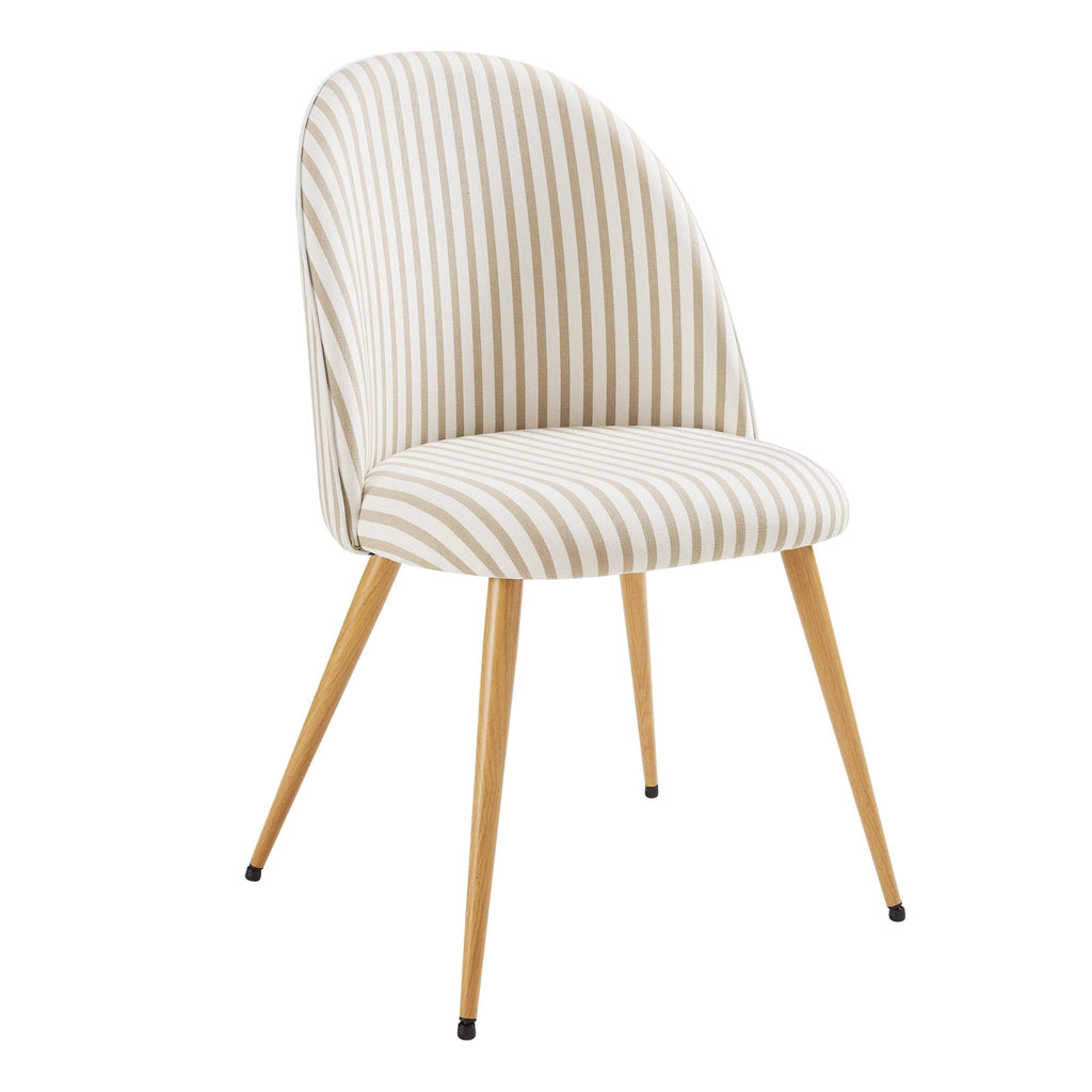 Chaise de salle à manger tissée à rayures naturelles Boho avec pieds en métal noir pour salle à manger