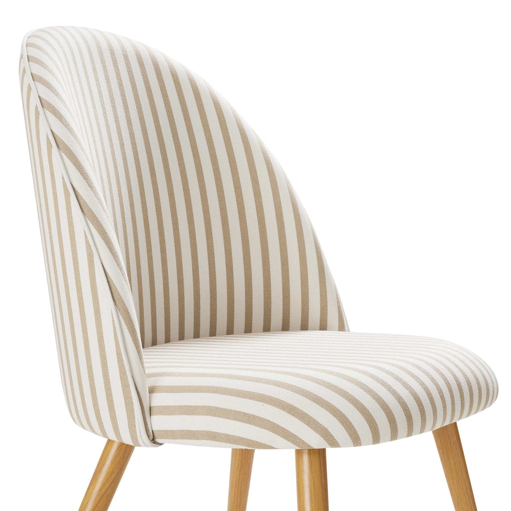 Chaise de salle à manger tissée à rayures naturelles Boho avec pieds en métal noir pour salle à manger