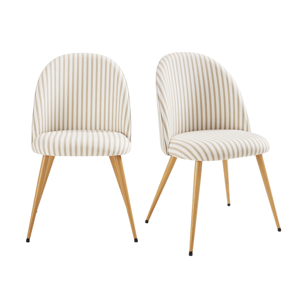 Chaise de salle à manger tissée à rayures naturelles Boho avec pieds en métal noir pour salle à manger