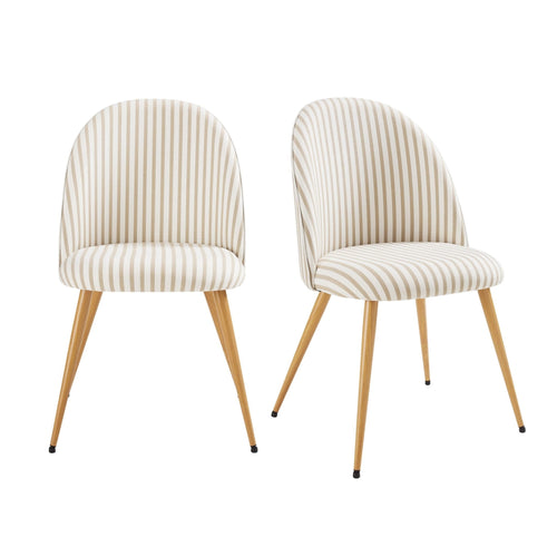 Chaise de salle à manger tissée à rayures naturelles Boho avec pieds en métal noir pour salle à manger