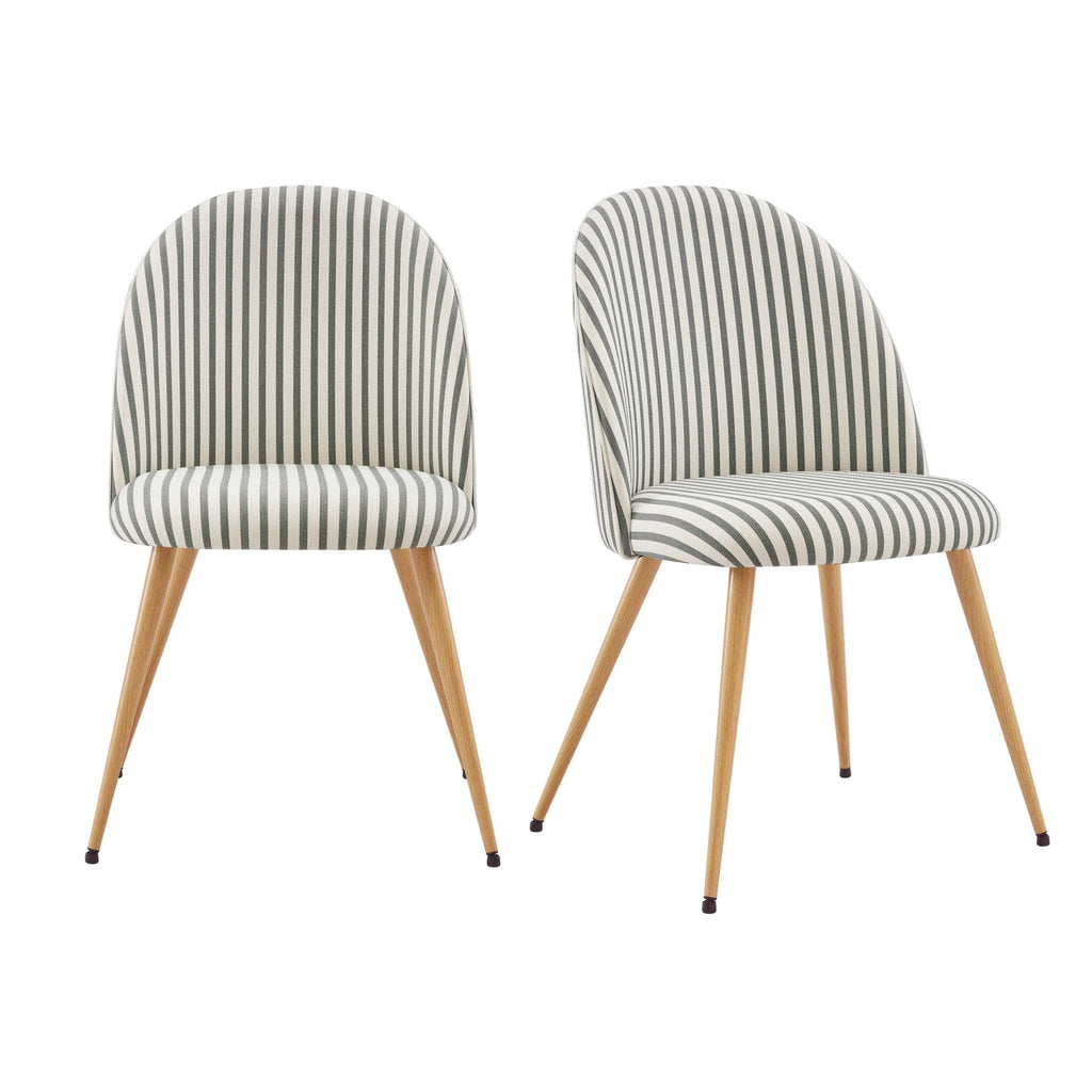 Chaise de salle à manger tissée Boho Sage Stripe avec pieds en métal noir pour salle à manger