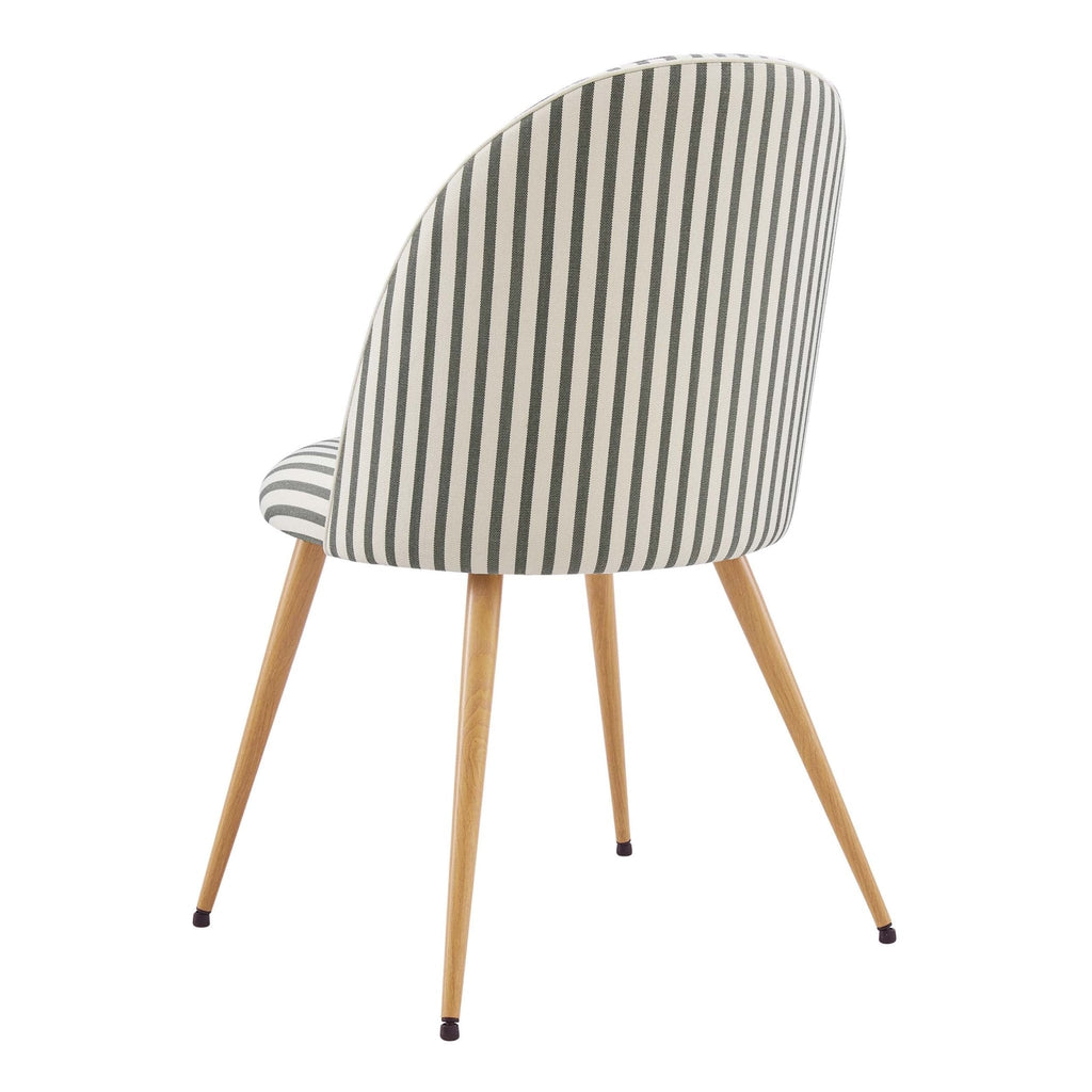Chaise de salle à manger tissée Boho Sage Stripe avec pieds en métal noir pour salle à manger