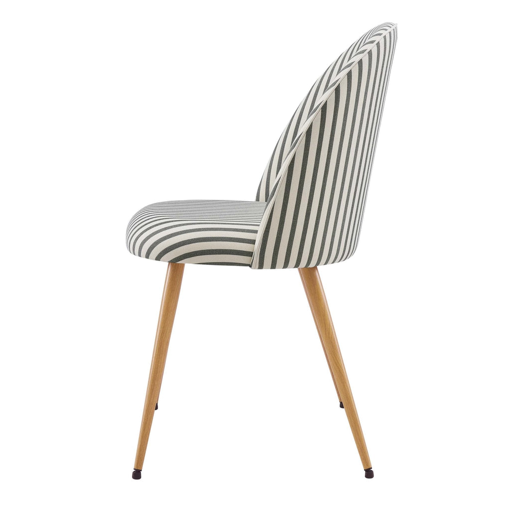 Chaise de salle à manger tissée Boho Sage Stripe avec pieds en métal noir pour salle à manger