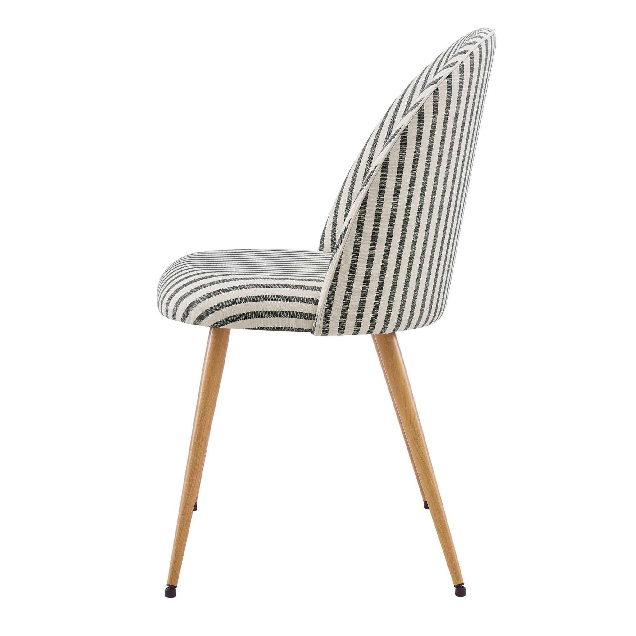 Chaise de salle à manger tissée Boho Sage Stripe avec pieds en métal noir pour salle à manger