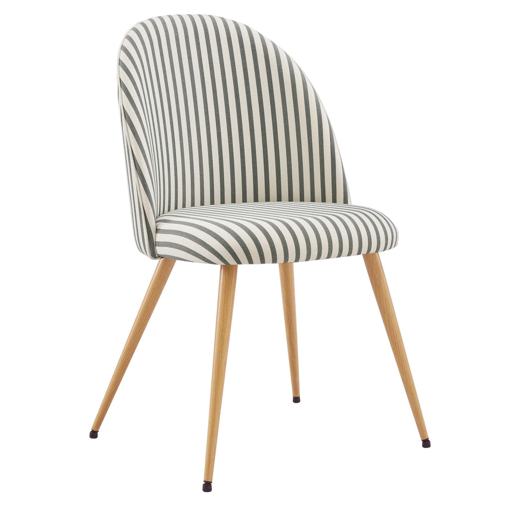 Chaise de salle à manger tissée Boho Sage Stripe avec pieds en métal noir pour salle à manger