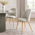 Chaise de salle à manger tissée Boho Sage Stripe avec pieds en métal noir pour salle à manger