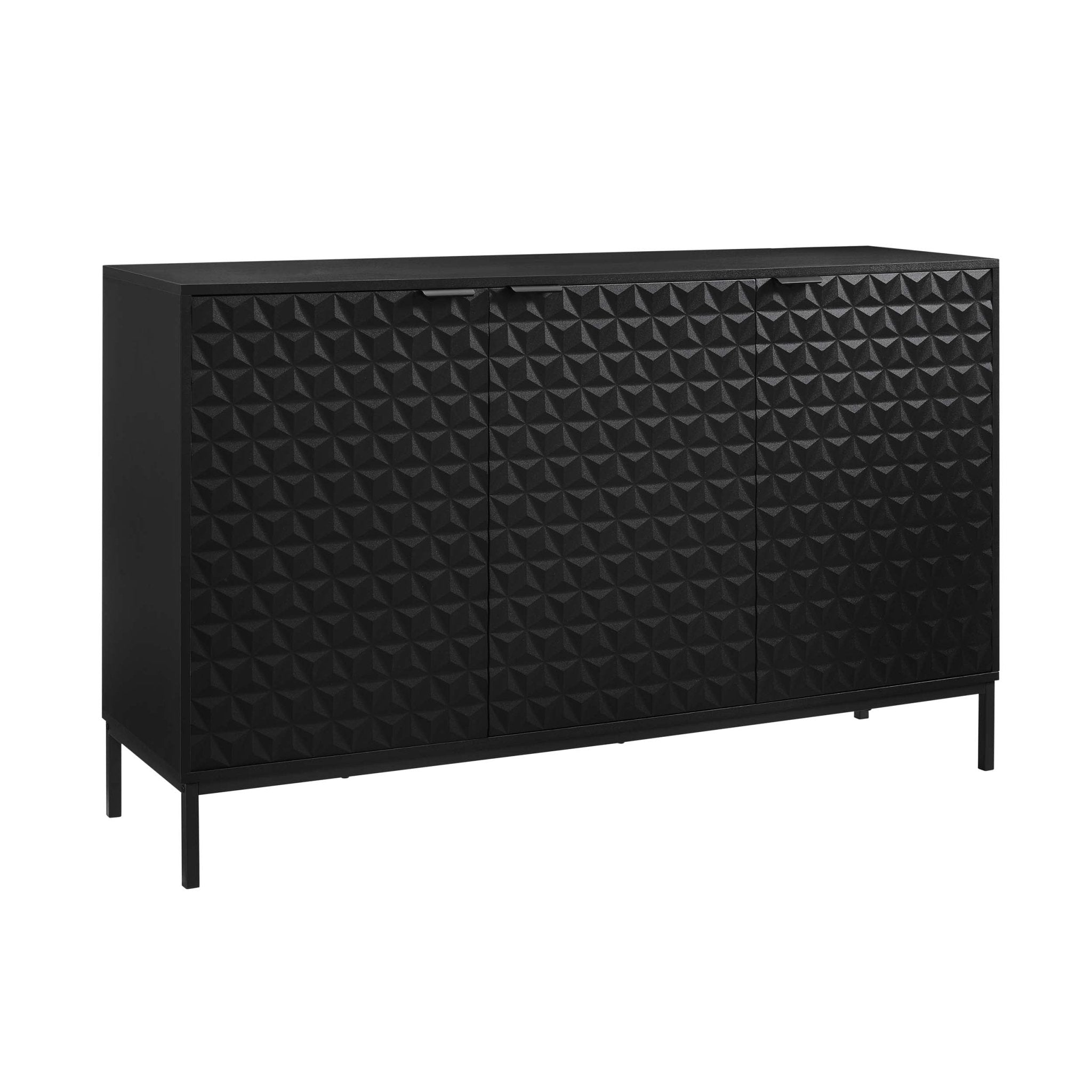 Bahut contemporain peint en noir avec motif géométrique pour le salon