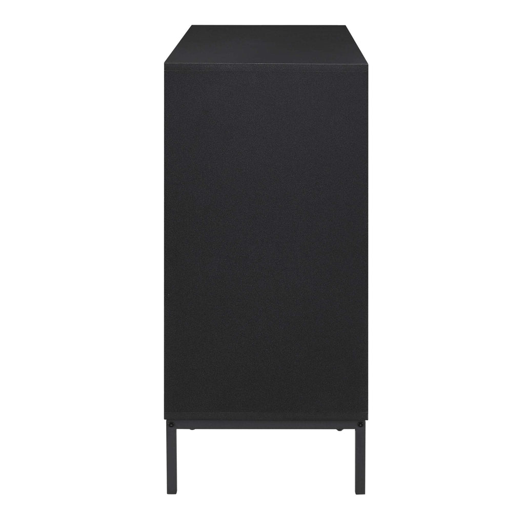 Bahut contemporain peint en noir avec motif géométrique pour le salon
