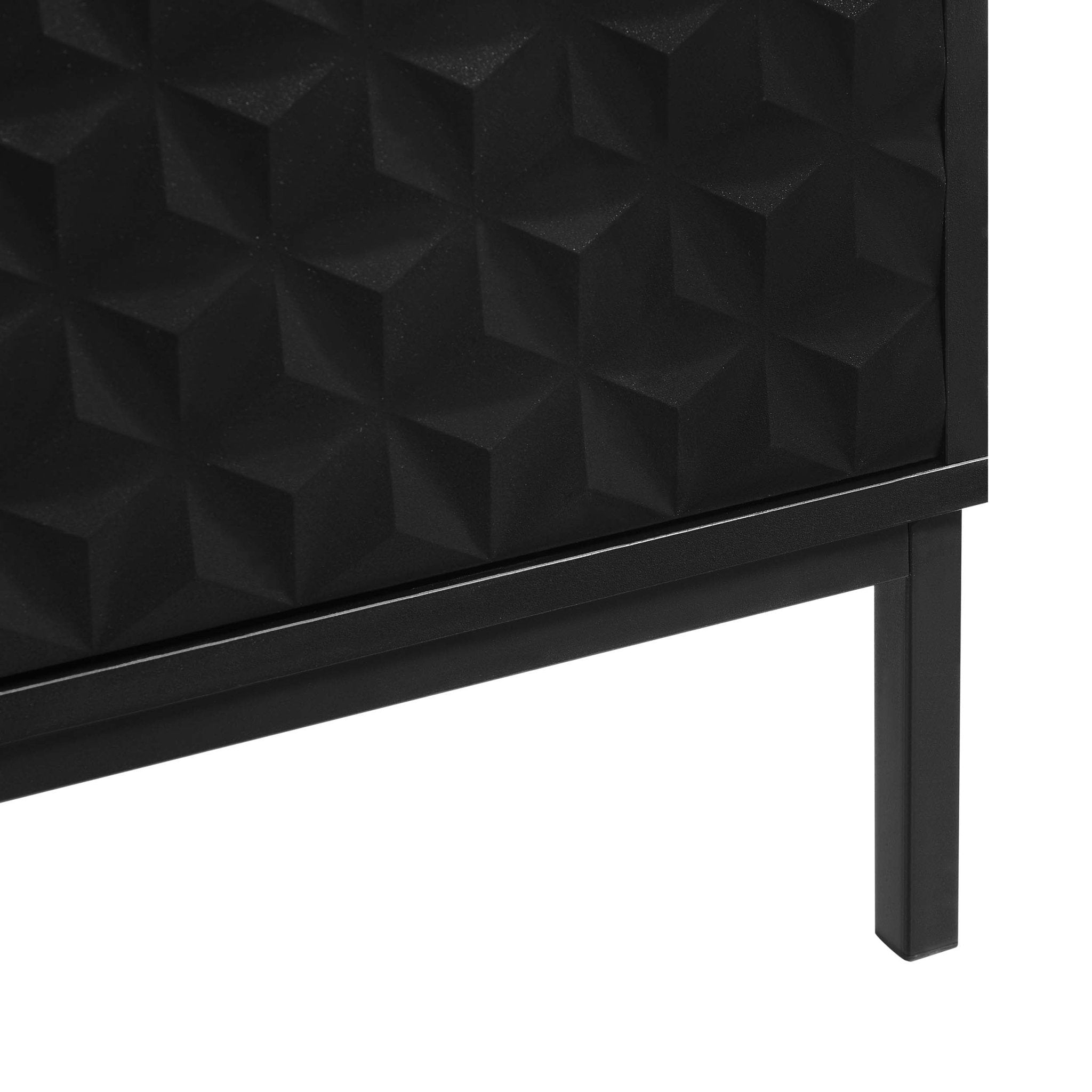 Bahut contemporain peint en noir avec motif géométrique pour le salon