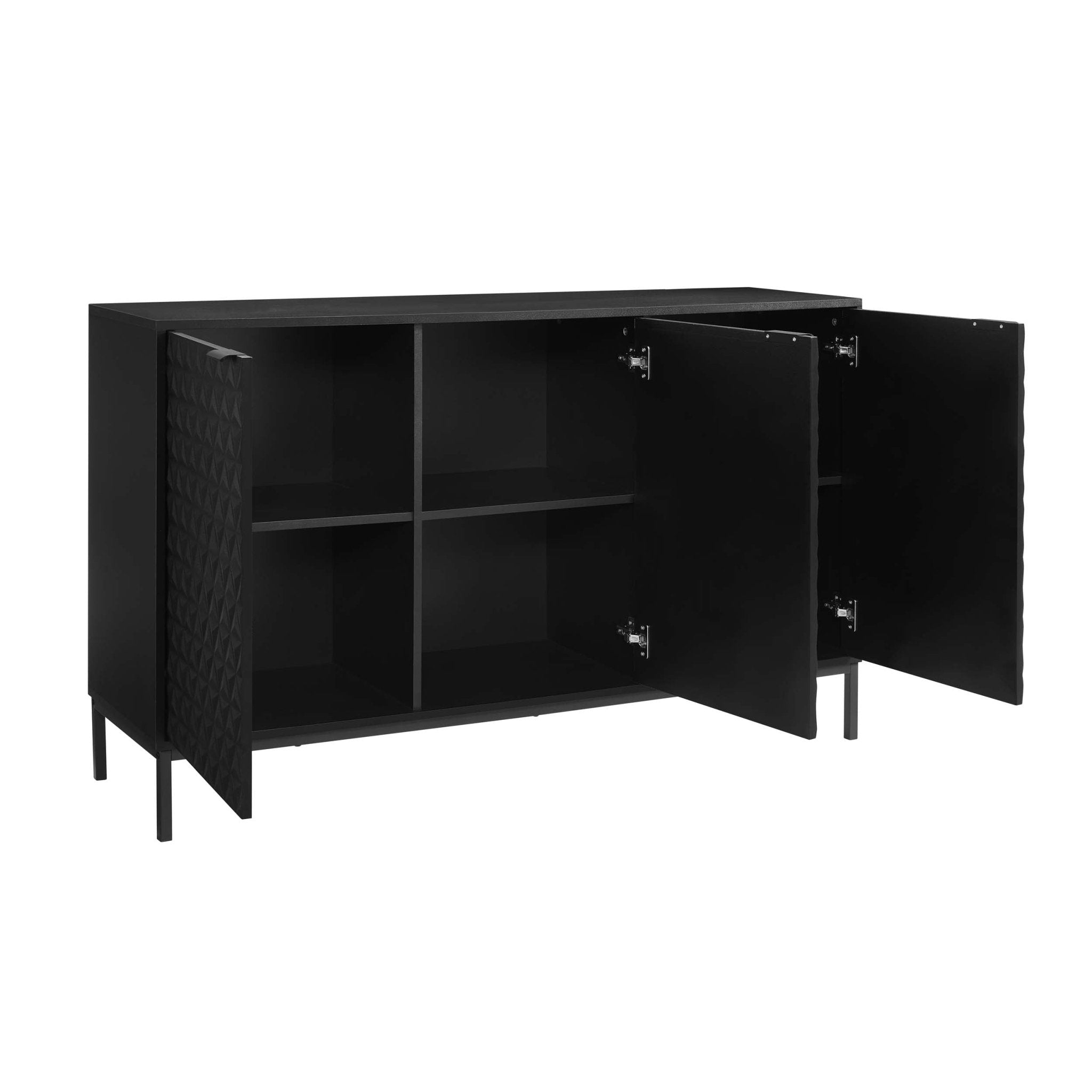 Bahut contemporain peint en noir avec motif géométrique pour le salon