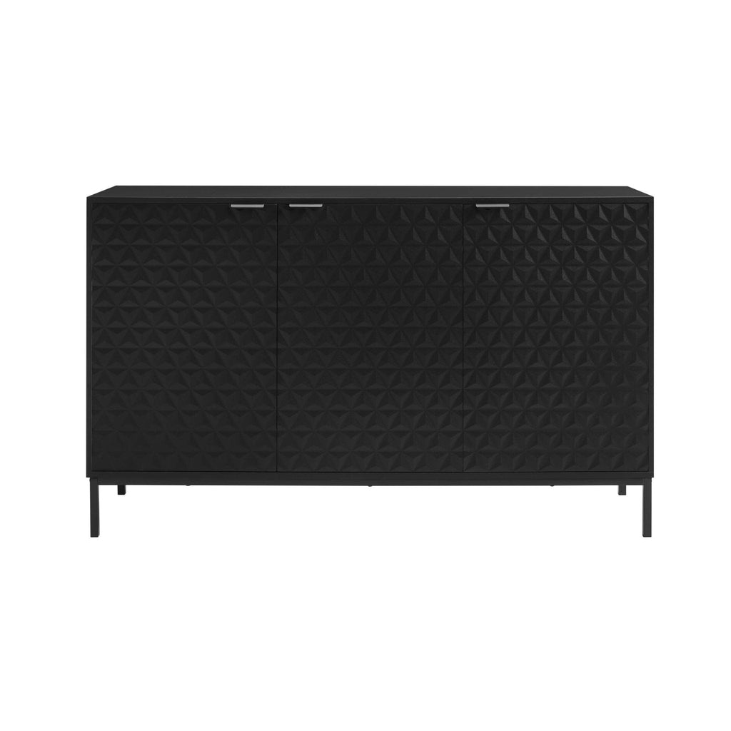Bahut contemporain peint en noir avec motif géométrique pour le salon