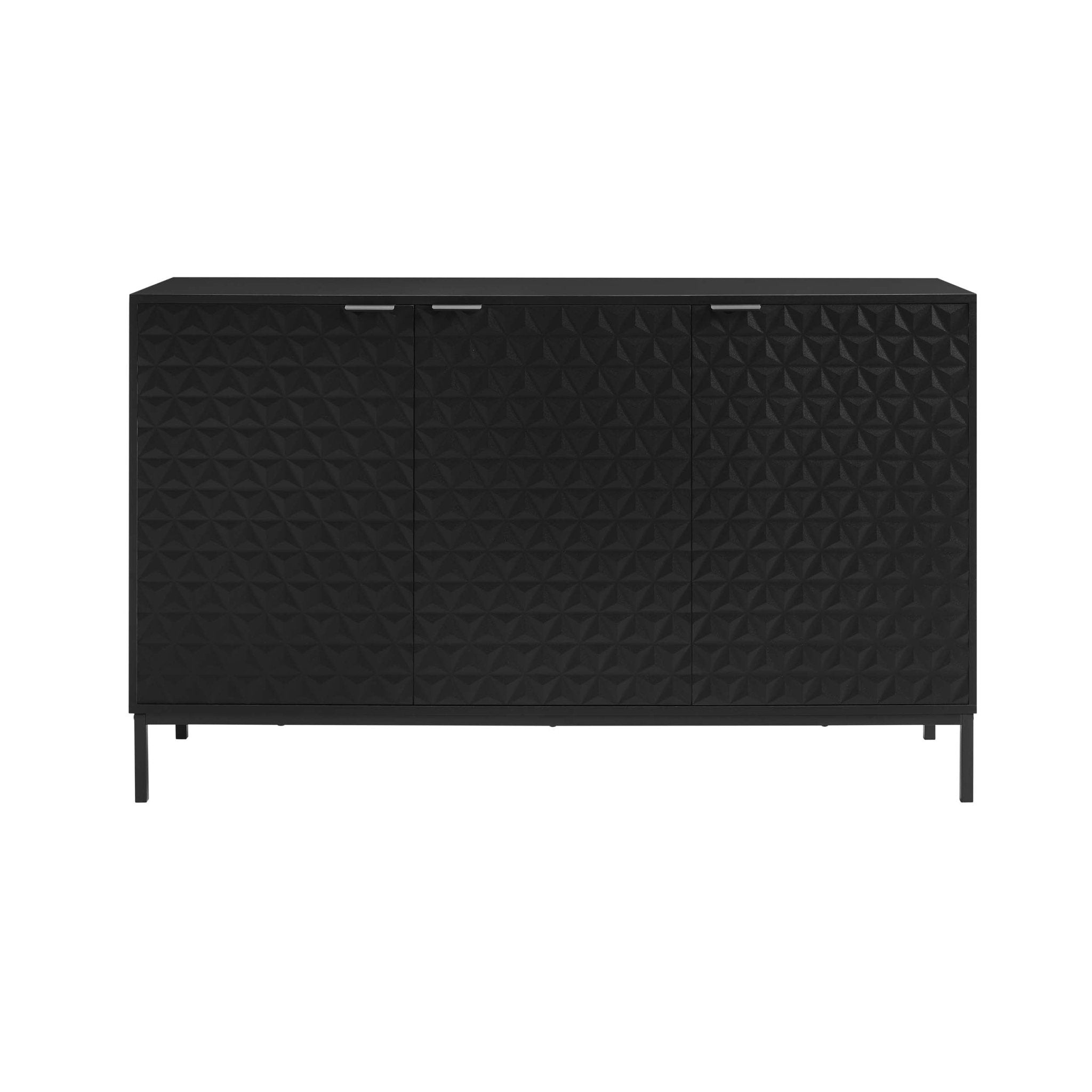 Bahut contemporain peint en noir avec motif géométrique pour le salon