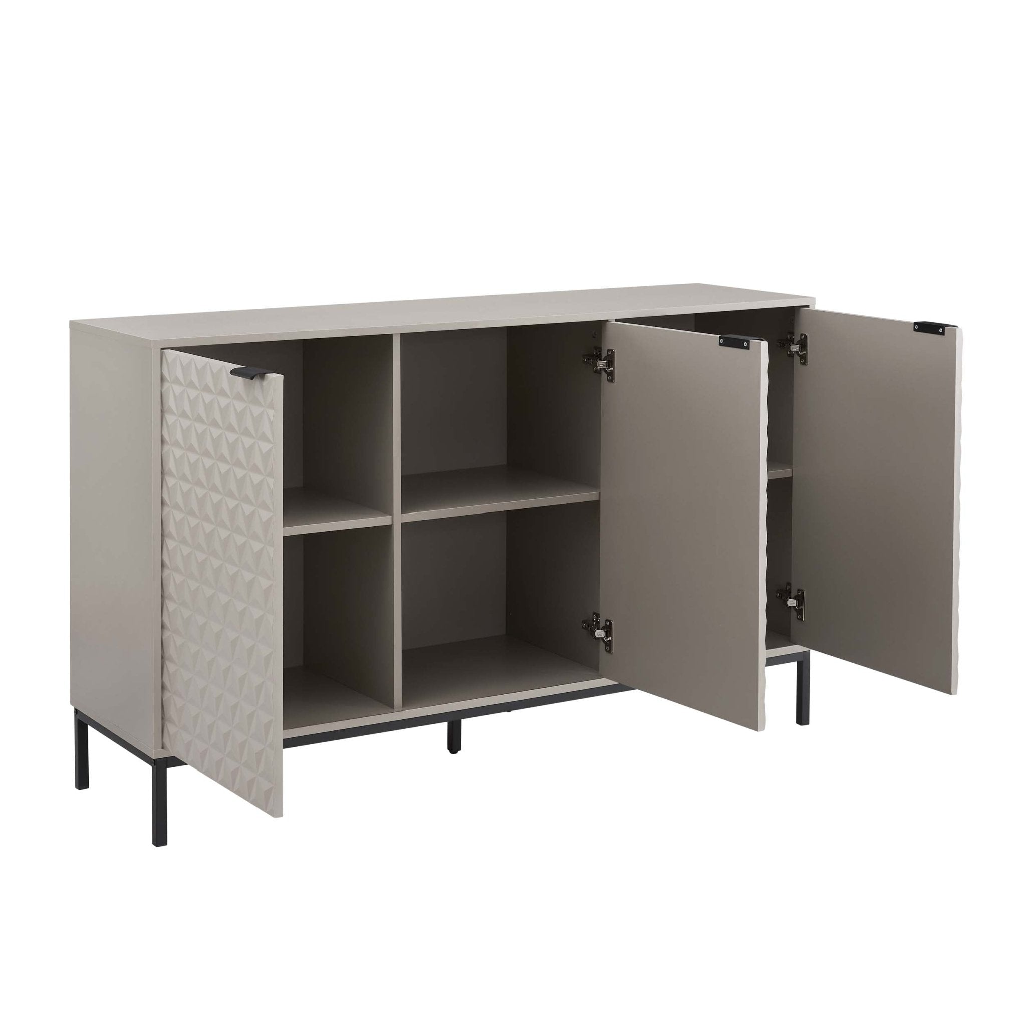 Buffet contemporain taupe à motifs géométriques pour salon