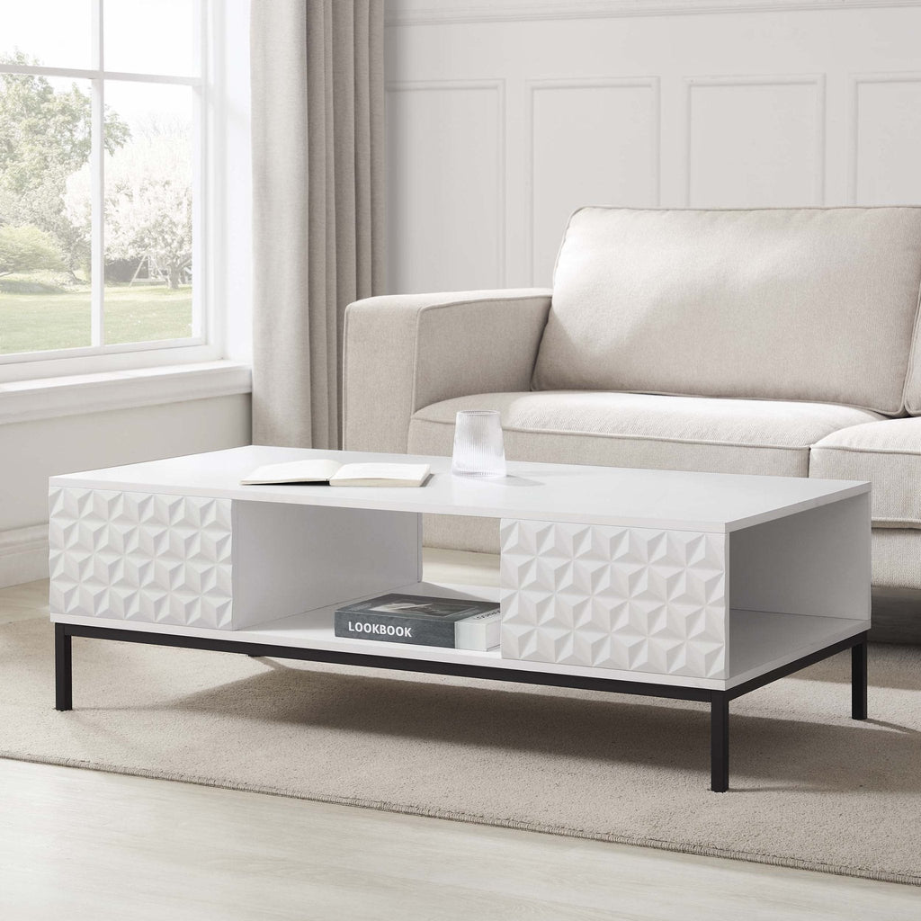 Table basse blanche contemporaine avec motif géométrique pour salon